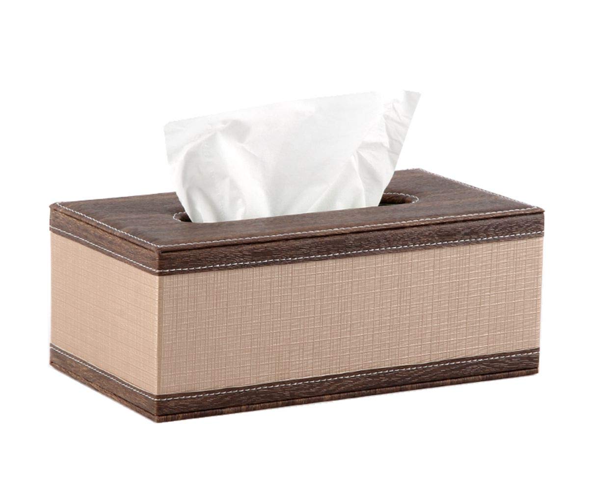 Faux Leather Wood Grain Tissue Box Cover - Rectangle PU Leather Tissue Holder for Home & Office Decor | Stylish & Durable Desk Accessory