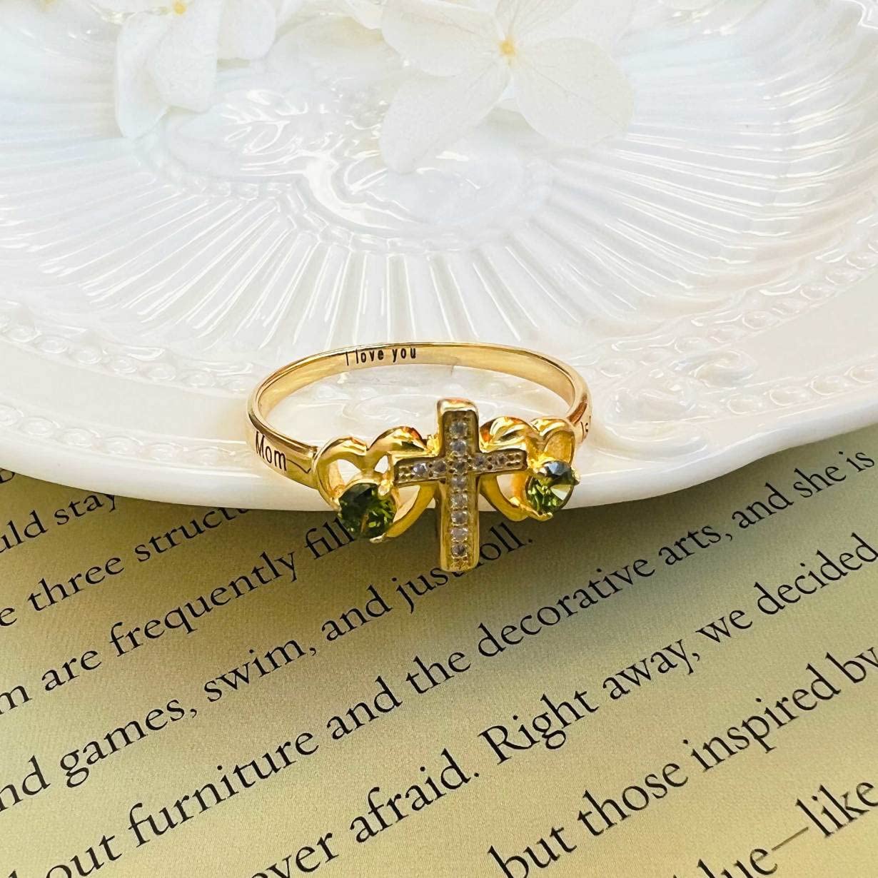 Kissmeta Sterling Silver Heart Promise Cross Rings for Women - Personalized Engraved Birthstone Jewelry with 2 Stones, Christian Gift for Mother's Day, Daughter, Best Friend | Perfect for Baptism, Anniversary, Valentine's Day & Special Occasions