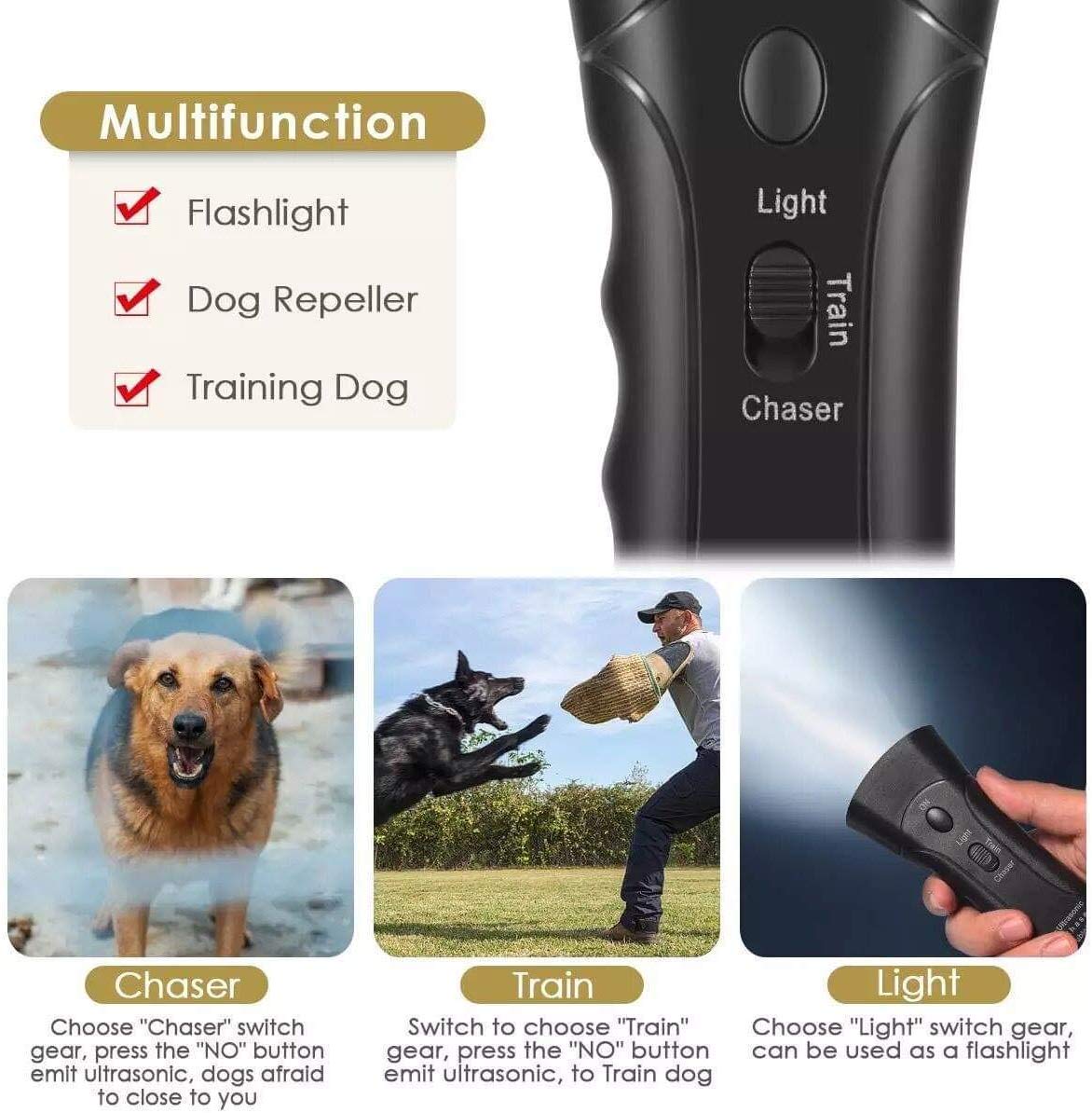 Ultrasonic Dog Trainer Device - Electronic Dog Barking Control & Deterrent Tool - Stop Excessive Barking with Sonic Repeller (Black) - Perfect for Indoor/Outdoor Training, Neighborhood Use & Pet Behavior Correction