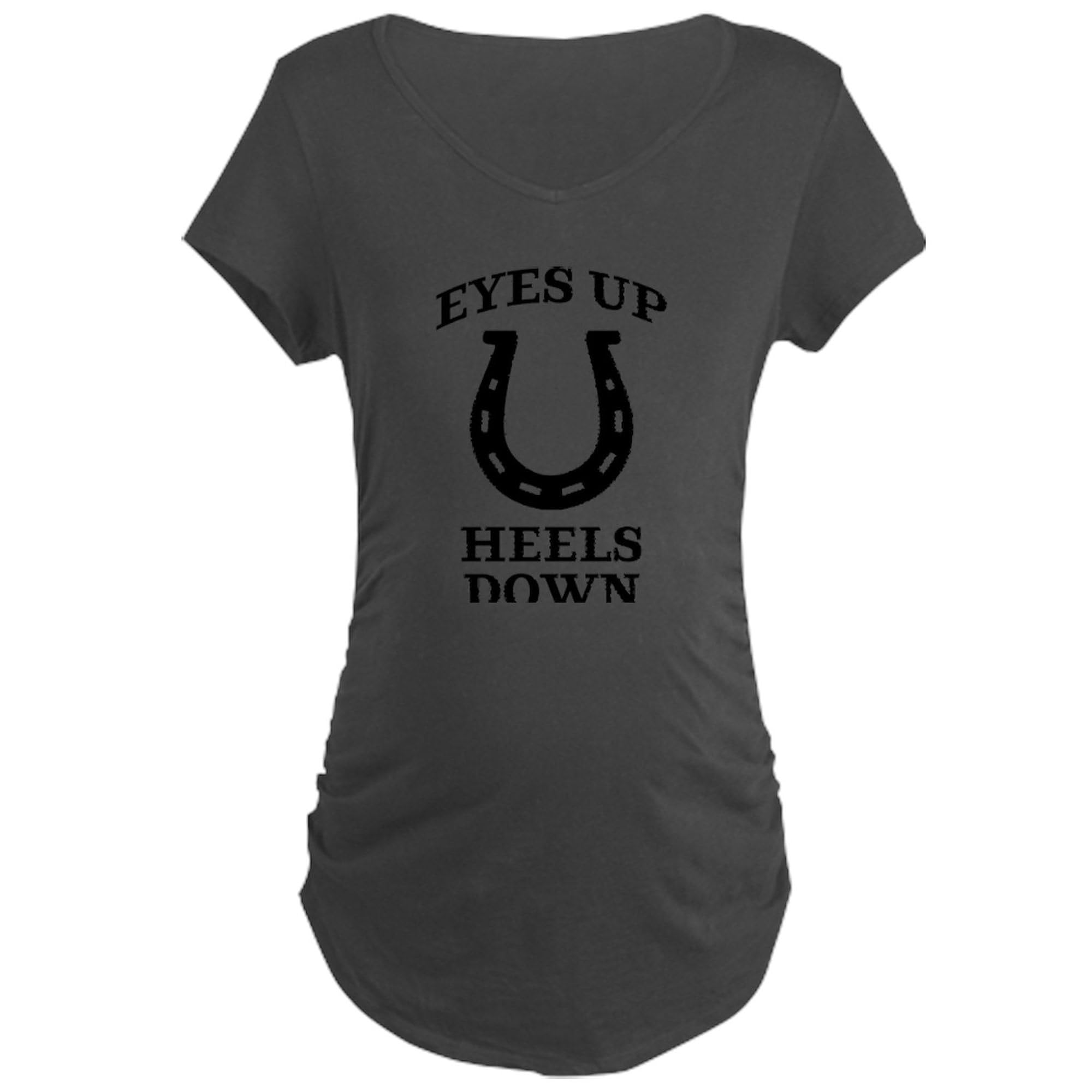 Eyes Up Heels Down Maternity T-Shirt - Women's Ruched Side Dark Tee for Pregnancy Comfort | Perfect for Casual Wear, Maternity Photos & Everyday Outfits