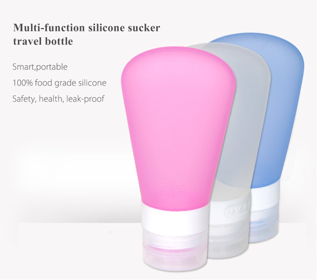 3-Pack Travel-Sized Silicone Squeeze Bottles (2oz) - BPA-Free, Food-Grade for Shampoo, Conditioner, Lotion & Condiments (Pink, White, Blue) | Perfect for Toiletries, Gym, Camping & Air Travel