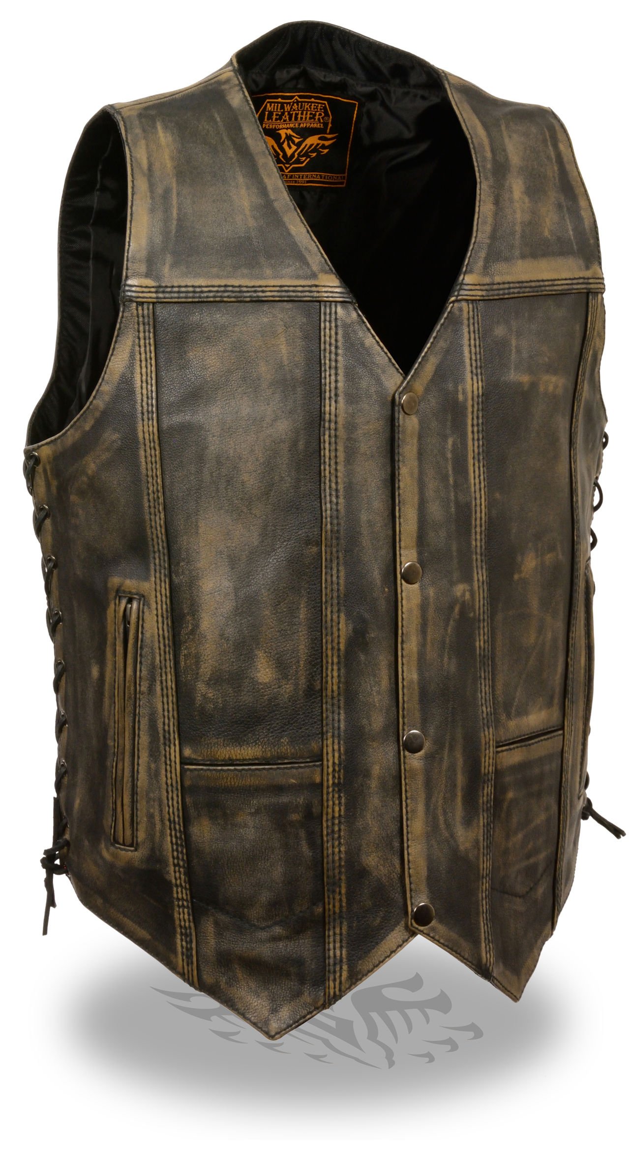 Milwaukee Leather Men's Brown Distressed Leather 10 Pocket Vest for Outdoor Work & Hunting (Black, XL) - Durable Workwear for Construction, Motorcycle Riding & Casual Wear