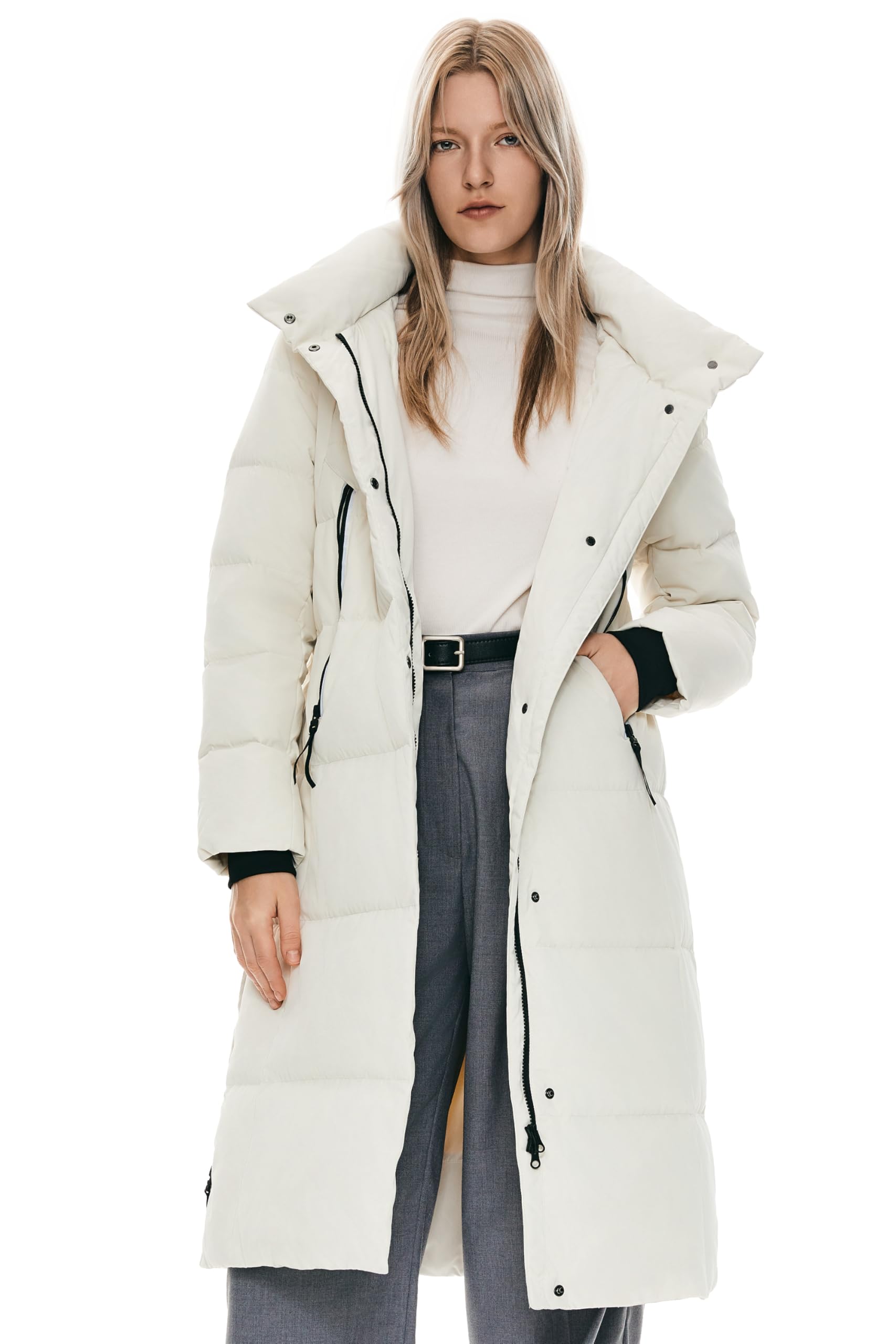 Orolay Women's Thickened Long Down Jacket - Winter Warm Hooded Puffer Coat with Side Zipper for Outdoor Activities, Skiing & Cold Weather Protection