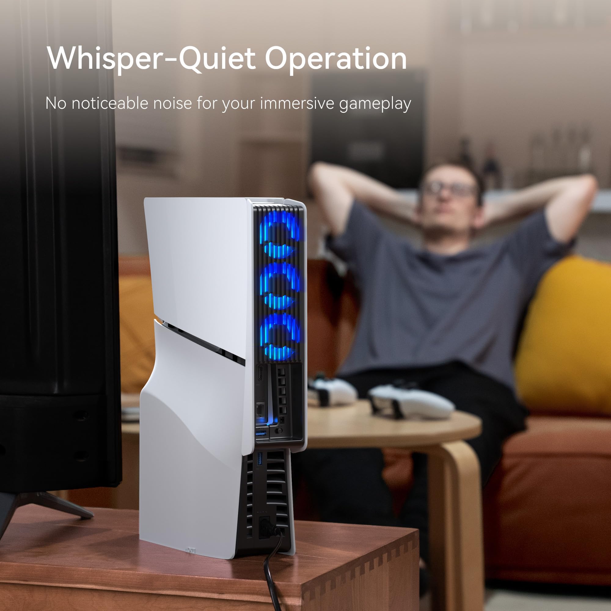 KIWIHOME PS5 Slim Cooling Fan with 3 Quiet Fans - Adjustable Speed & Smart Auto On/Off - USB 3.0 Cooling System for PS5 Slim Disc/Digital Edition - Perfect for Gaming Marathons & Hot Summer Days (Not Compatible with PS5 2020/PS5 Pro)