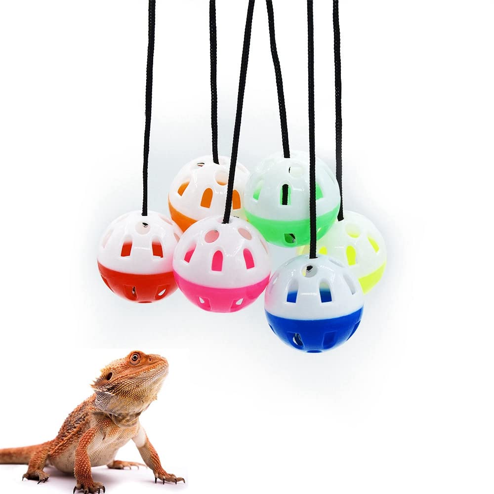 HAICHEN TEC 6 Pack Bearded Dragon Toy Bell Balls - Reptile Exercise & Enrichment Toys with Suction Cups & Ropes for Lizards, Geckos & Small Pets - Fun Interactive Play for Terrarium & Habitat Enrichment (6 Pack)