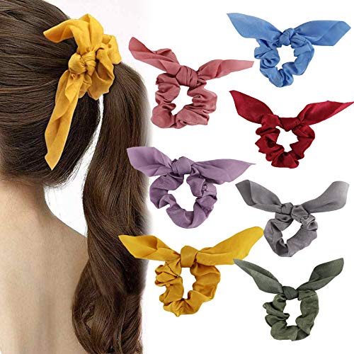 8 Pcs Silk Spiral Hair Scrunchies for Women & Girls - Soft Elastic Bow Hair Ties for Thick, Curly & Blonde Hair | Perfect for School, Work & Special Occasions