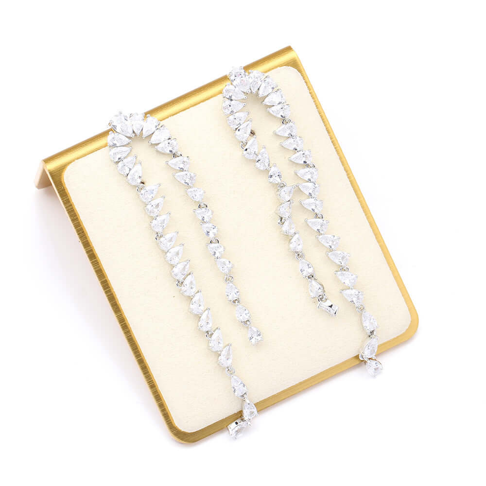 Luxury Teardrop Zircon Waterfall Fringe Earrings for Women - Elegant Crystal Dangle Earrings for Party, Wedding & Evening Events | R5347