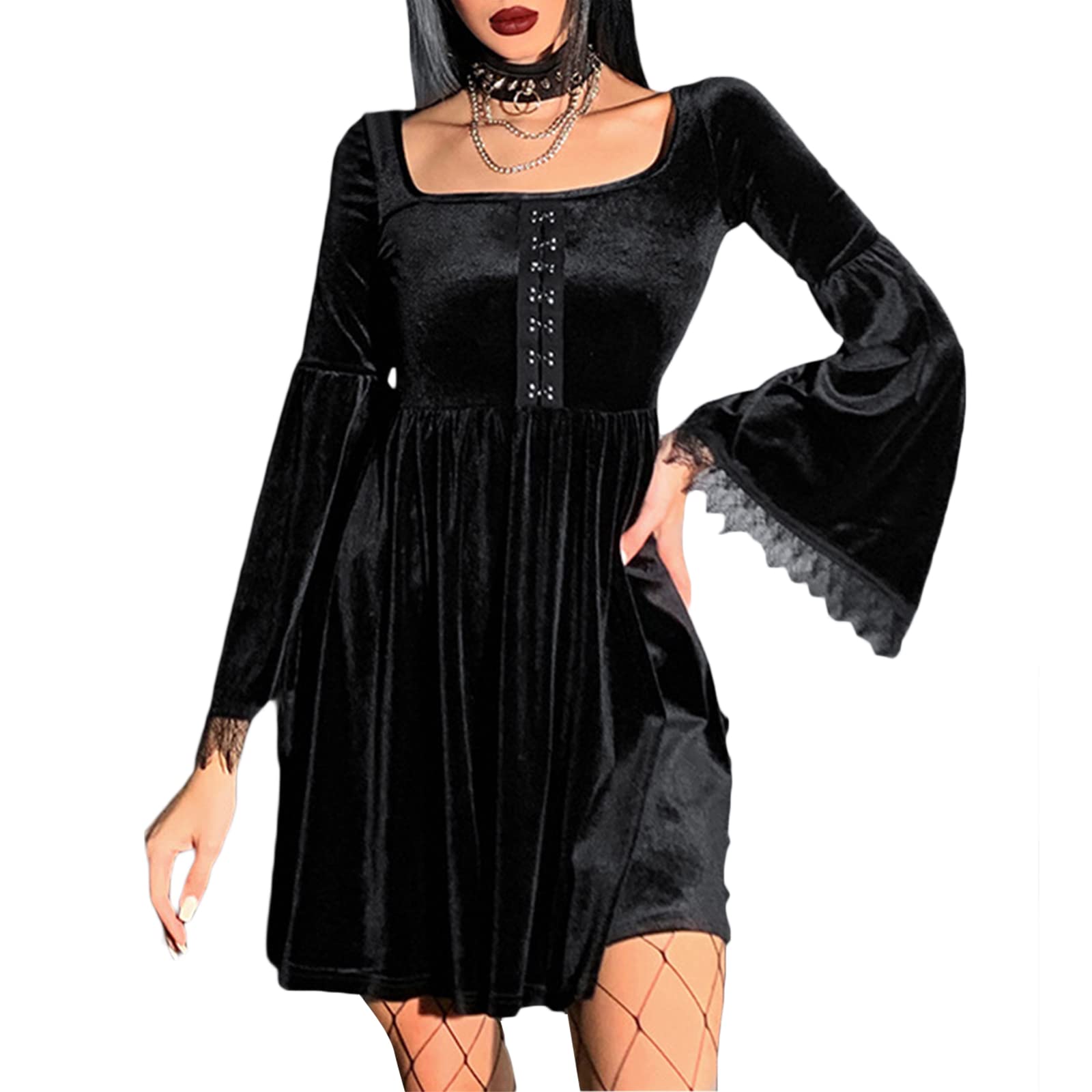 Gothic Lolita Dress for Women - Halloween Vintage Punk Cosplay Costume with High Waist | Goth Grunge Streetwear for Parties, Anime Conventions & Dark Fashion