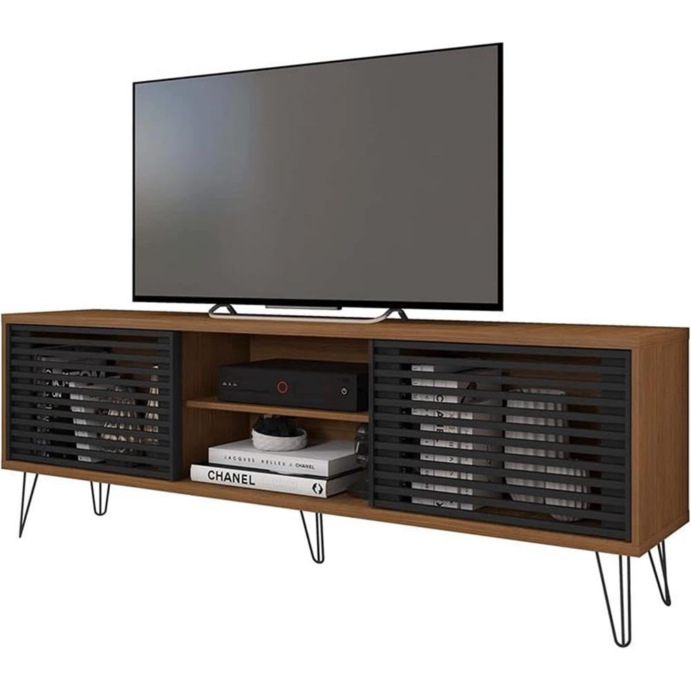 Better Home Products 70 Inch Walnut TV Stand - Mid-Century Modern Design for Living Room, Bedroom & Home Theater Entertainment Centers