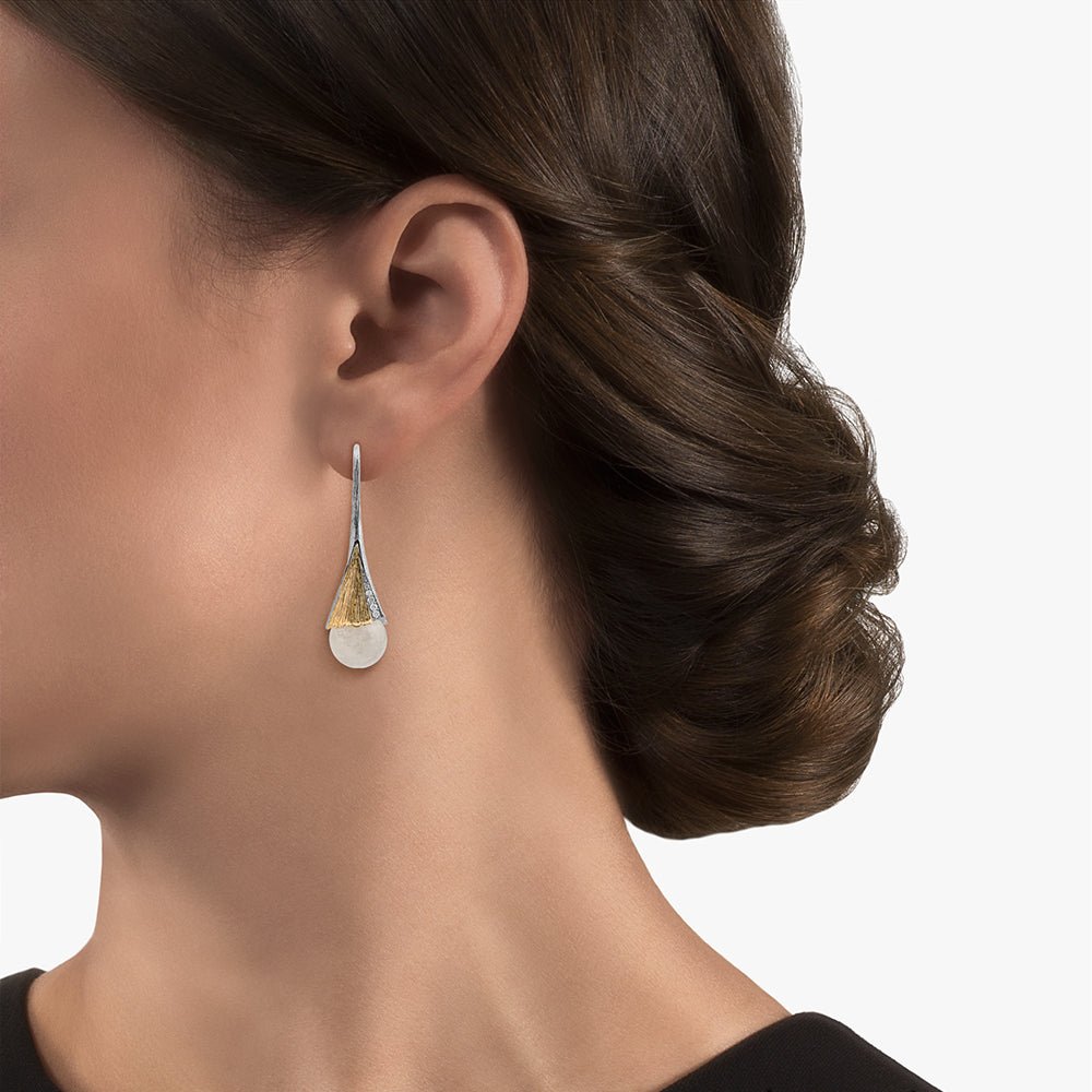 Butterfly Ginkgo Earrings with Moonstone & Diamonds - Elegant Nature-Inspired Jewelry for Women, Perfect for Weddings, Parties & Everyday Wear