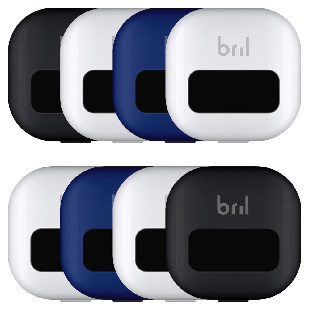 Bril UV-C Toothbrush Sanitizer & Holder Set - Portable Magnetic Travel Case for Any Size Toothbrush (8 Pack, White/Black/Navy) | Home, Office & Travel Hygiene Essential