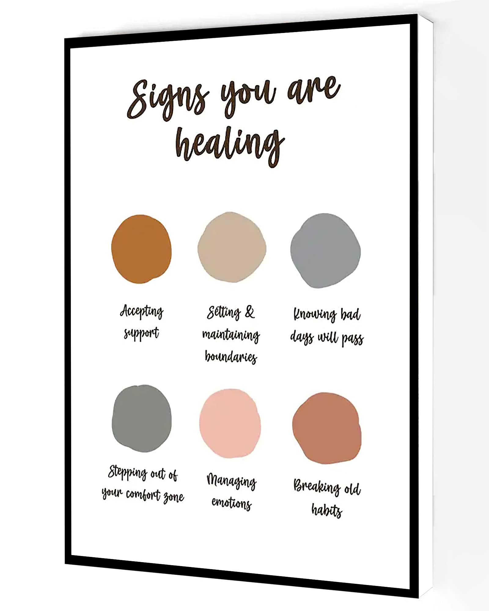 Healing Signs Canvas Wall Art - Mental Health Recovery Poster, DBT Therapist Office Decor, Modern Painting for Living Room, Office & Home, 8x12 Inches Framed - Perfect for Therapy Rooms, Counseling Spaces & Self-Care Areas