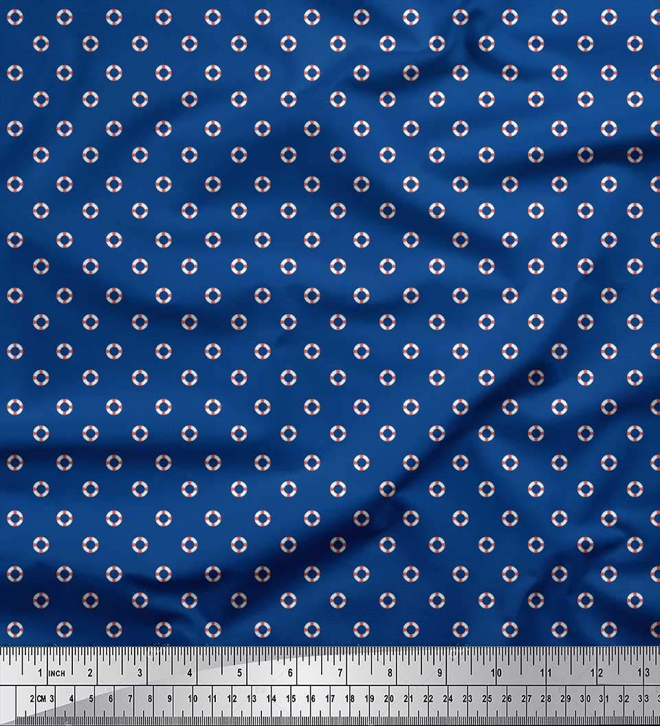 Soimoi Moss Georgette Brown Fabric by The Yard - 42 Inch Wide Printed Fabric with Small Swimming Ring Design for Summer Swimwear, Beach Cover-ups, and DIY Crafts