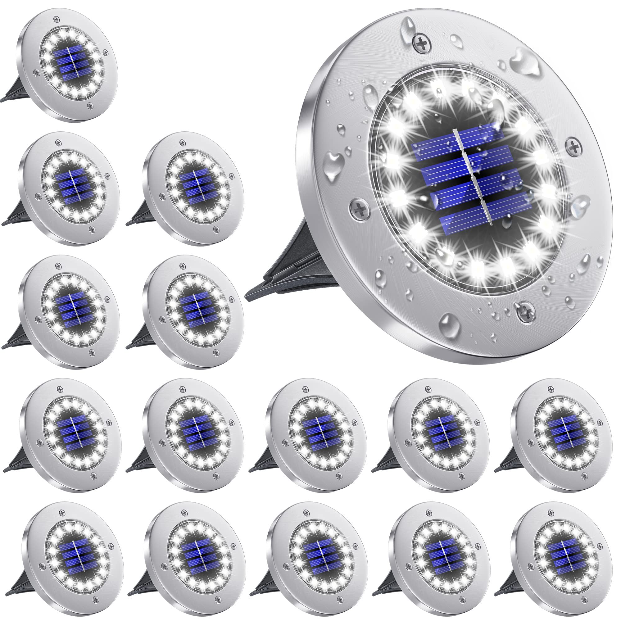 NFESOLAR 16 Pack Solar Lights Outdoor - 16 LED Bright Waterproof Solar Ground Lights for Pathway, Garden, Yard, Lawn, Walkway, Driveway (White) | Perfect for Landscape Lighting, Backyard Decor & Nighttime Safety