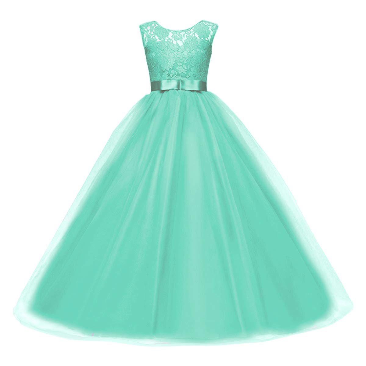 Elegant Big Girl Flower Lace Princess Tulle Long Dress for Kids Prom, Formal Pageant, Dance Gown - Perfect for Birthday Parties, Weddings & Special Occasions
