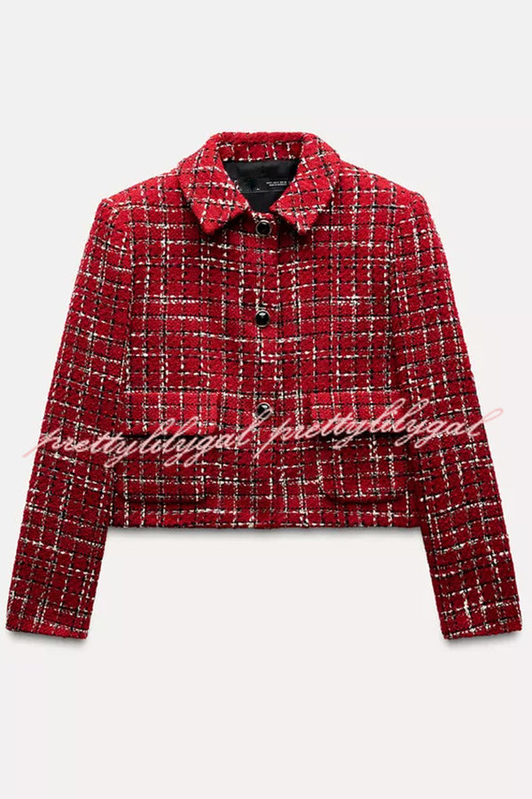 Stylish Tweed Plaid Textured Long Sleeve Casual Pocket Jacket for Men & Women - Perfect for Office, Dating & Fall Outfits
