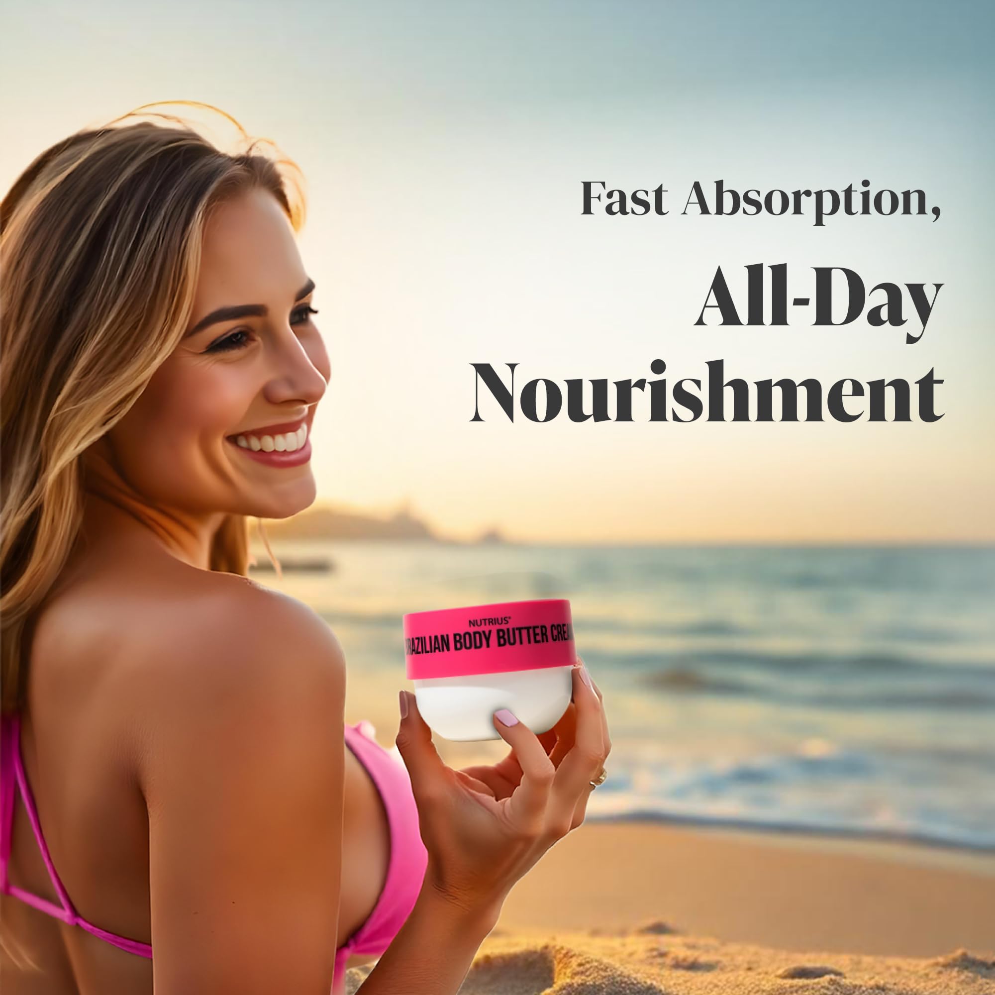 Nutrius Brazilian Body Butter Cream - Berry Bliss with Acai, Mango, Cocoa & Cupuacu - Vitamin C for Radiant Glow - Vegan & Cruelty-Free Hydration - 6 FL OZ - Perfect for Dry Skin & Post-Shave Moisturizing
