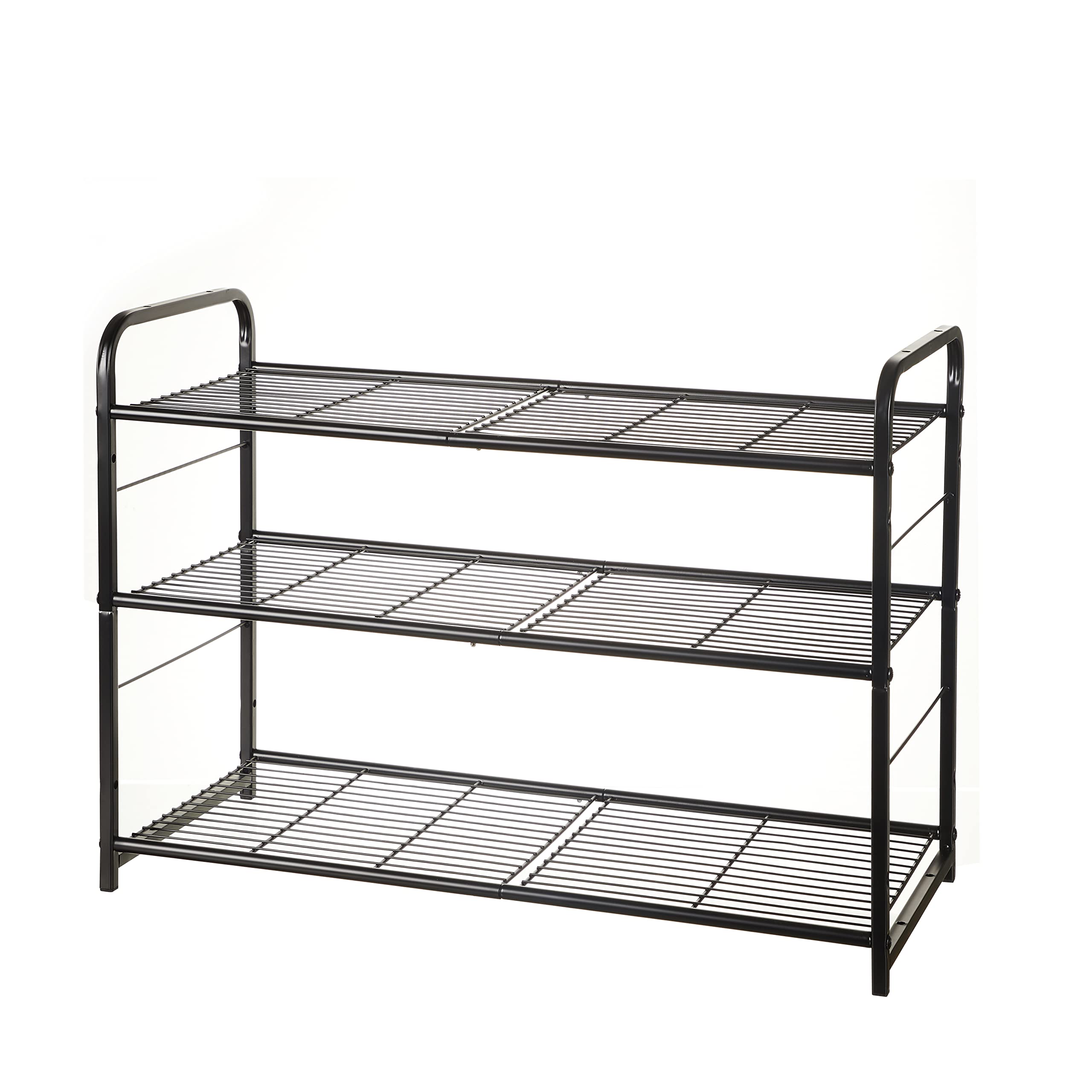 3-Tier Stackable Shoe Rack Organizer - Expandable & Adjustable Wire Grid Storage for Shoes - Perfect for Bedroom Closet, Entryway, Hallway - Space Saving Black Shoe Shelf for Home Organization