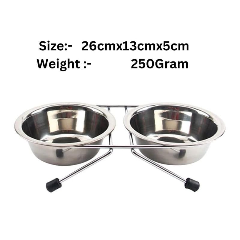 PSK PET MART Stainless Steel Double Dog Bowl with Iron Stand - Non-Slip Pet Food and Water Feeder for Dogs & Cats | Perfect for Home, Travel, and Outdoor Use