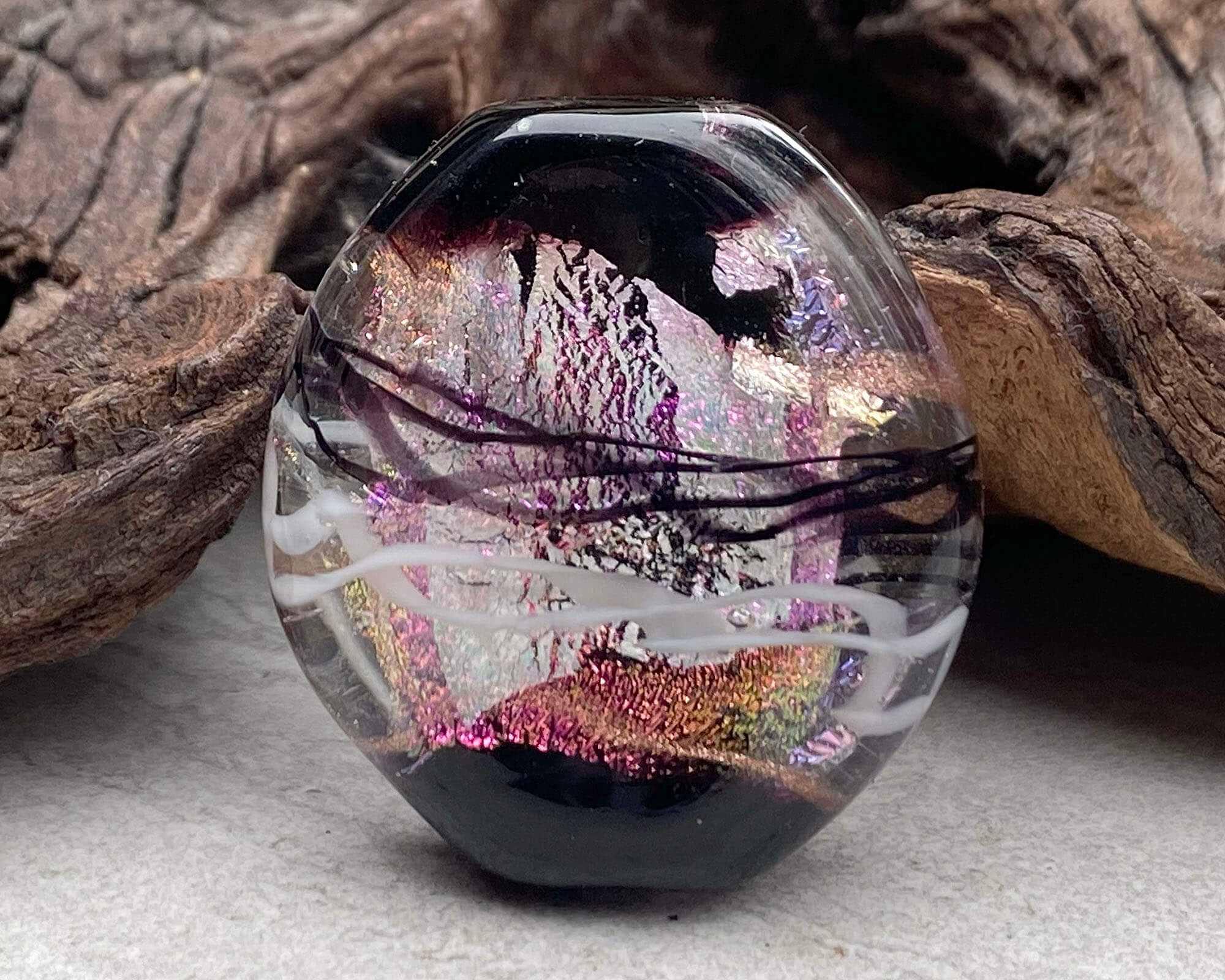 Pink Dichroic Shimmer Lampwork Glass Focal Bead for Jewelry Making - Handmade SRA Artisan Bead for Necklaces, Bracelets & DIY Craft Projects