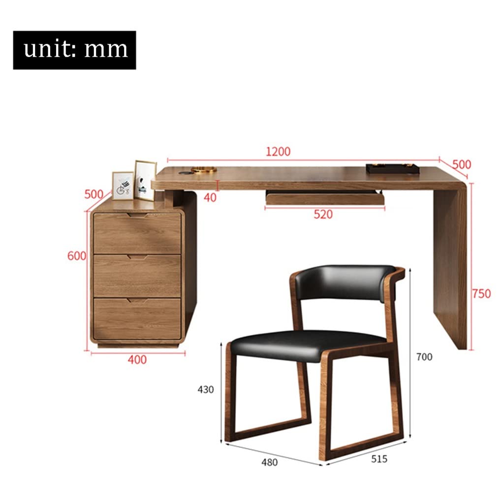 Solid Wood Computer Desk and Chair Set - Walnut Finish, Corner Desk with Drawer Cabinet, Easy to Assemble Home Office Furniture (120x50x75cm) - Perfect for Small Spaces, Home Office, Study Room & Remote Work Setup
