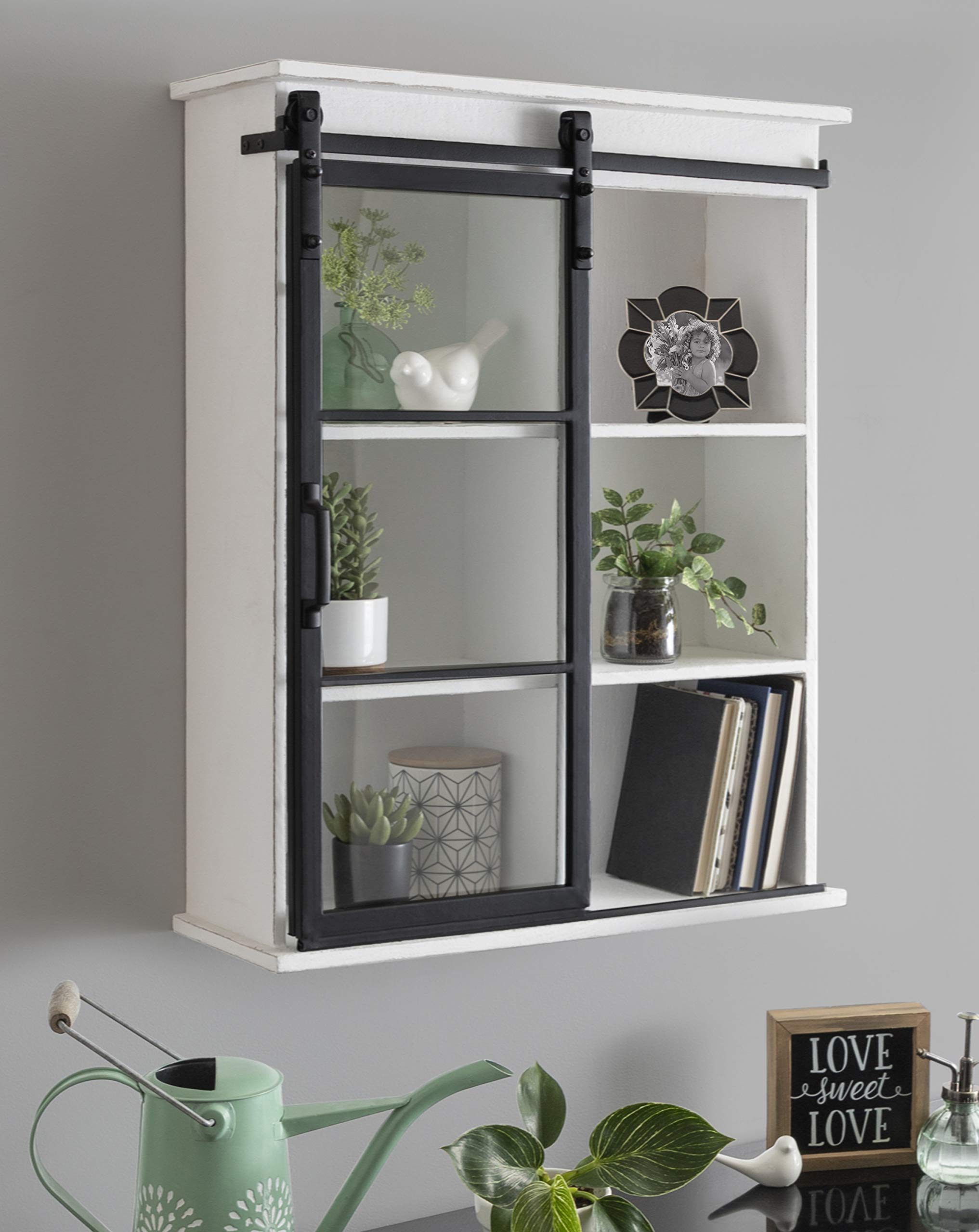 Kate and Laurel Barnhardt Decorative Wooden Wall Cabinet with Sliding Glass Door - 22