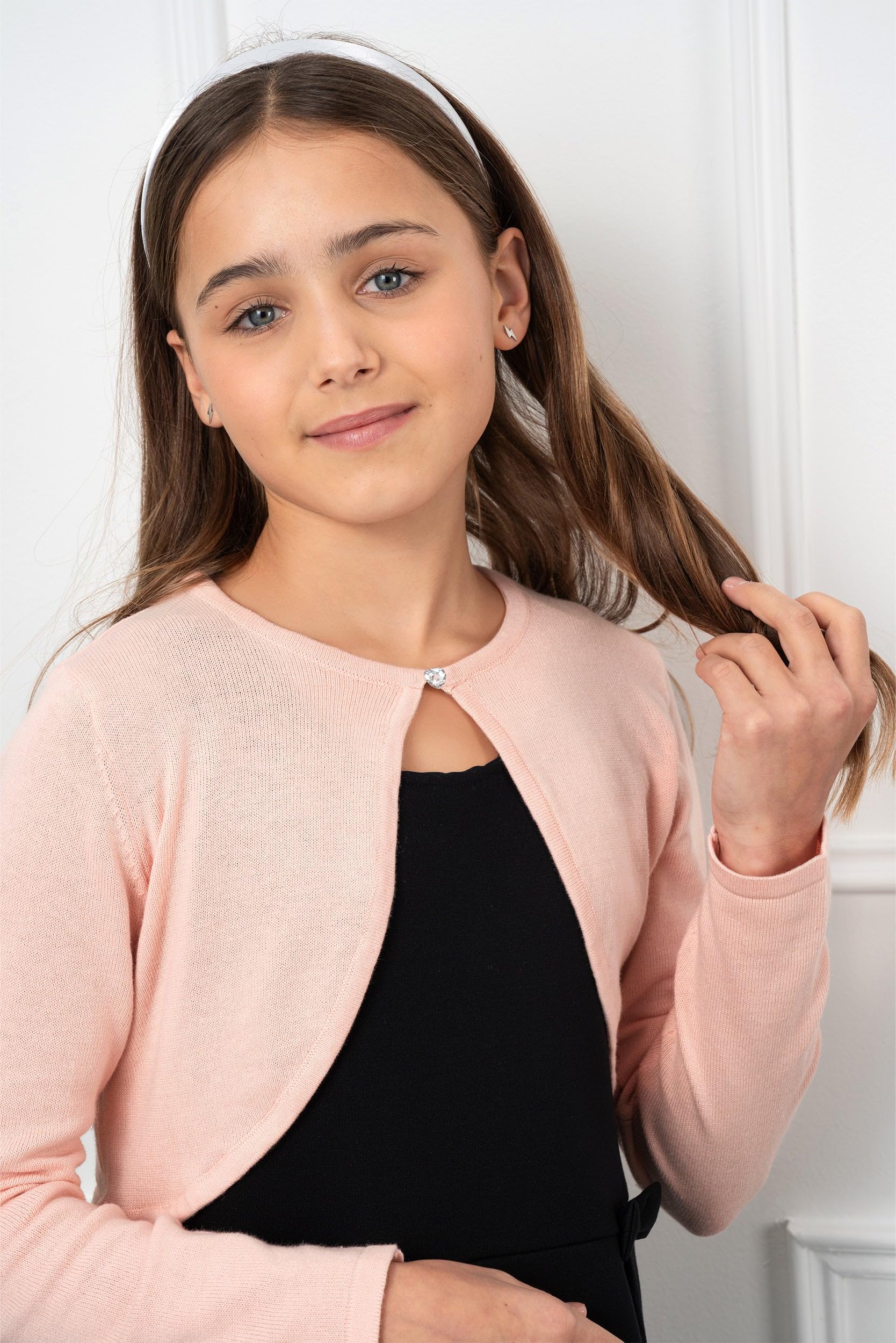 BOLEROSE Girls Long Sleeve Cardigan Sweater - Kids Bolero Shrug Jacket for School, Party & Special Occasions