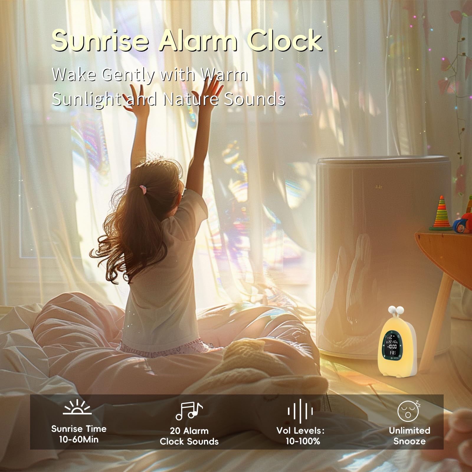 Sunrise Alarm Clock with Wake Up Light & White Noise Machine - 20 Soothing Sounds, 10 Night Lights, Bluetooth Speaker & App Control - Dimmable Digital Clock for Kids, Adults & Heavy Sleepers - Perfect for Bedrooms, Nurseries & Home Offices
