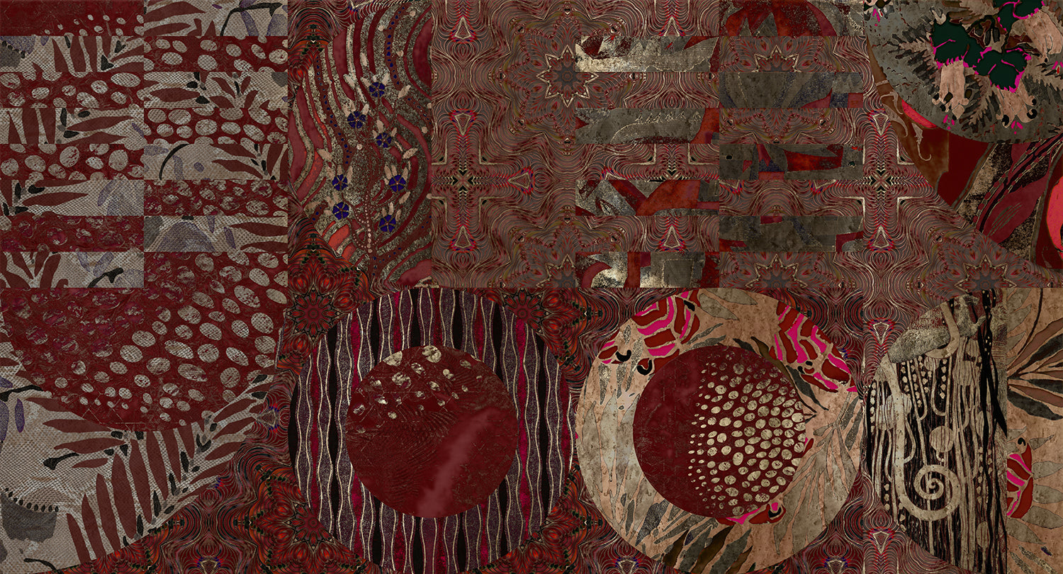 Burgundy Geometric Collage Mural Wallpaper M2575 - Modern Peel and Stick Wallpaper for Living Room, Bedroom & Office Decor
