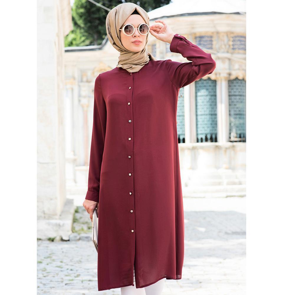 Abaci Simple Tunic Dress for Women - Burgundy Red Casual T-Shirt Style Top (Style 17TNK9936) | Perfect for Work, Weekend Outings & Layering
