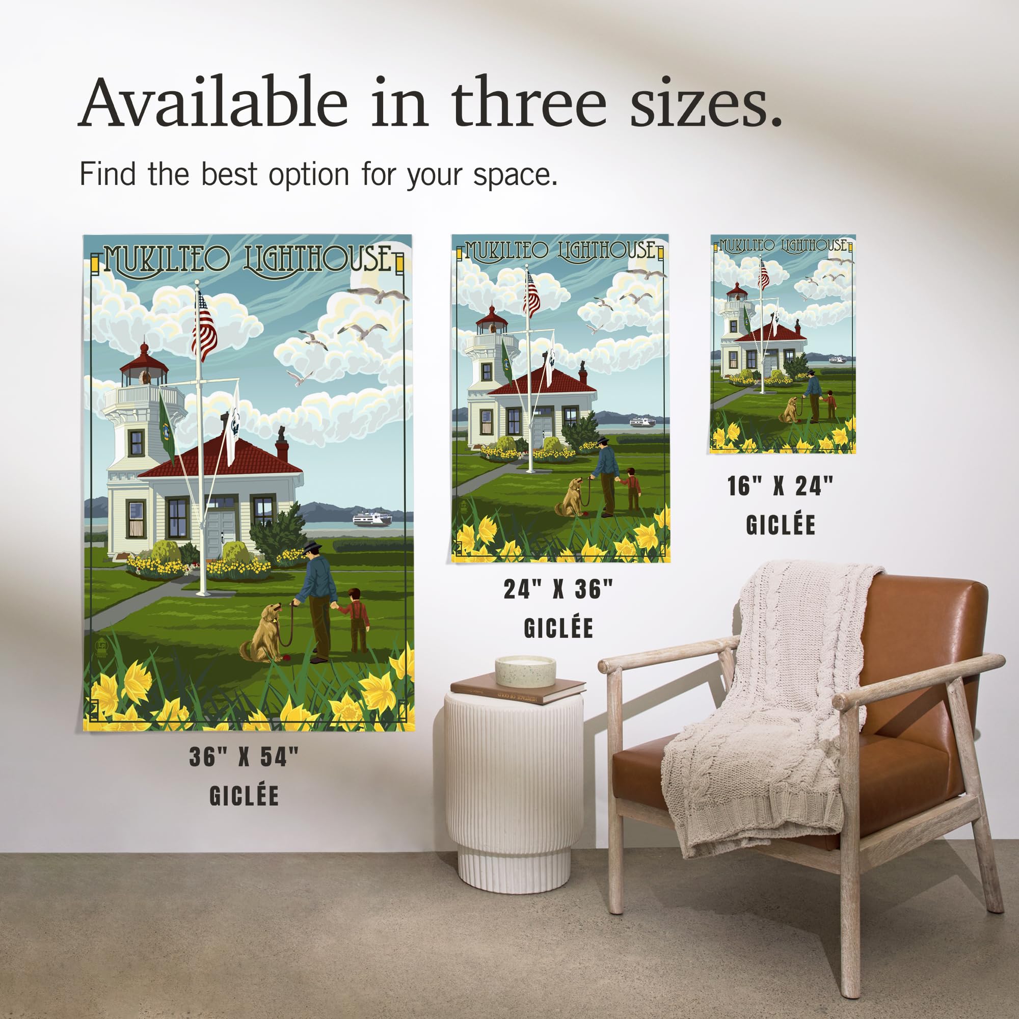 Lantern Press 16x24 Inch Premium Giclee Art Print - Mukilteo Lighthouse Washington Coastal Wall Decor - Perfect for Living Room, Bedroom & Office
