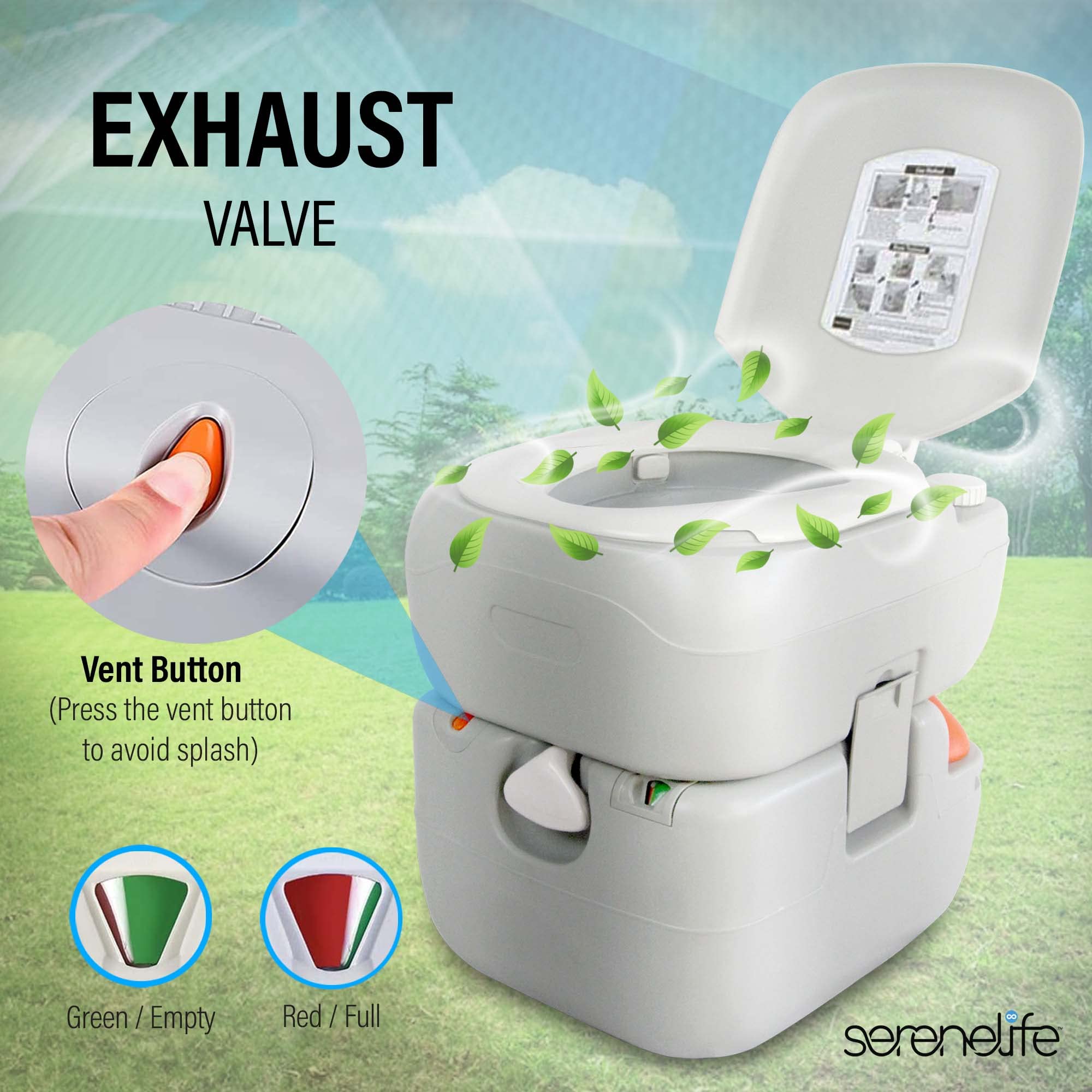 SereneLife 5.8 Gallon Portable Camping Toilet with Carry Bag & Hand Sprayer - Leak Proof Outdoor Toilet with Waste Level Indicator - Compact Travel Potty for Camping, Hiking, RV, Road Trips & Emergency Use at Home