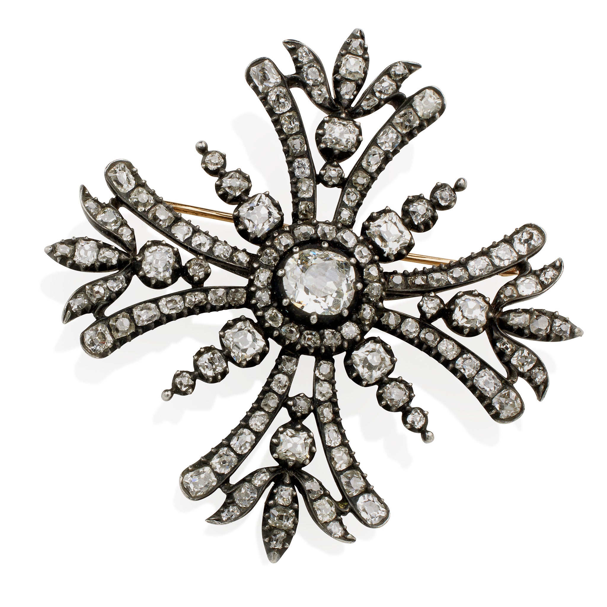 Antique Old Mine Cut Diamond Maltese Cross Brooch - Vintage Jewelry for Women, 14K Gold Pin - Perfect for Weddings, Anniversaries & Special Occasions