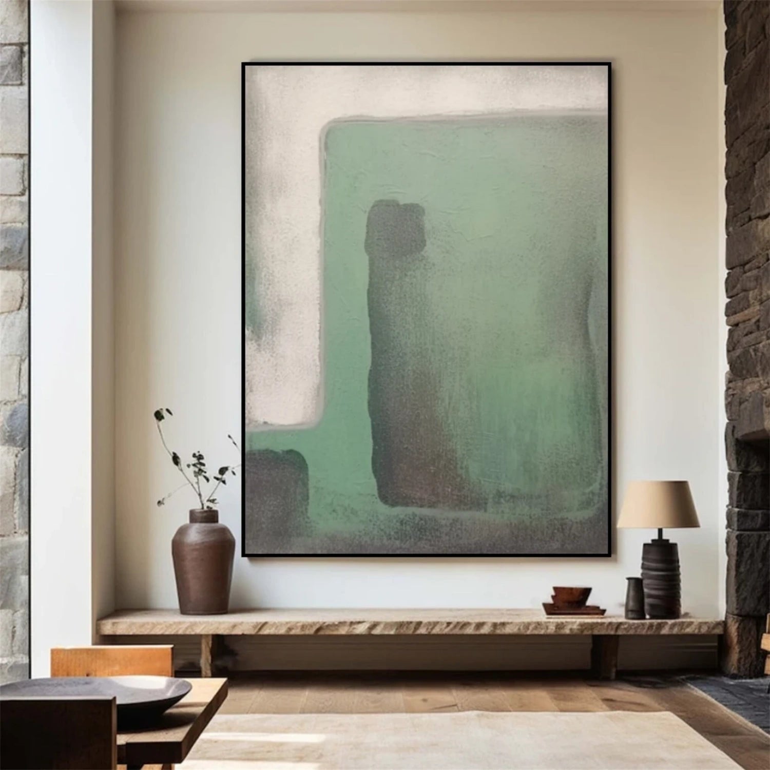 Beige & Green Abstract Wall Art Print #BG122 - Modern Home Decor for Living Room, Bedroom & Office