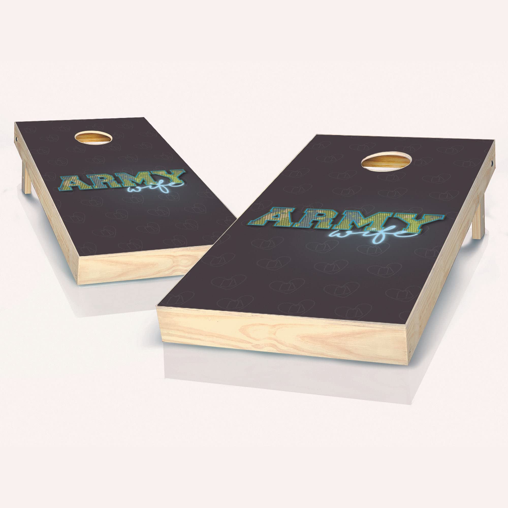 Skip's Garage Army Wife Cornhole Game Set - 2 Boards & 8 Bean Bags with Custom Accessories - Perfect for Backyard Parties, Tailgating, and Outdoor Family Fun