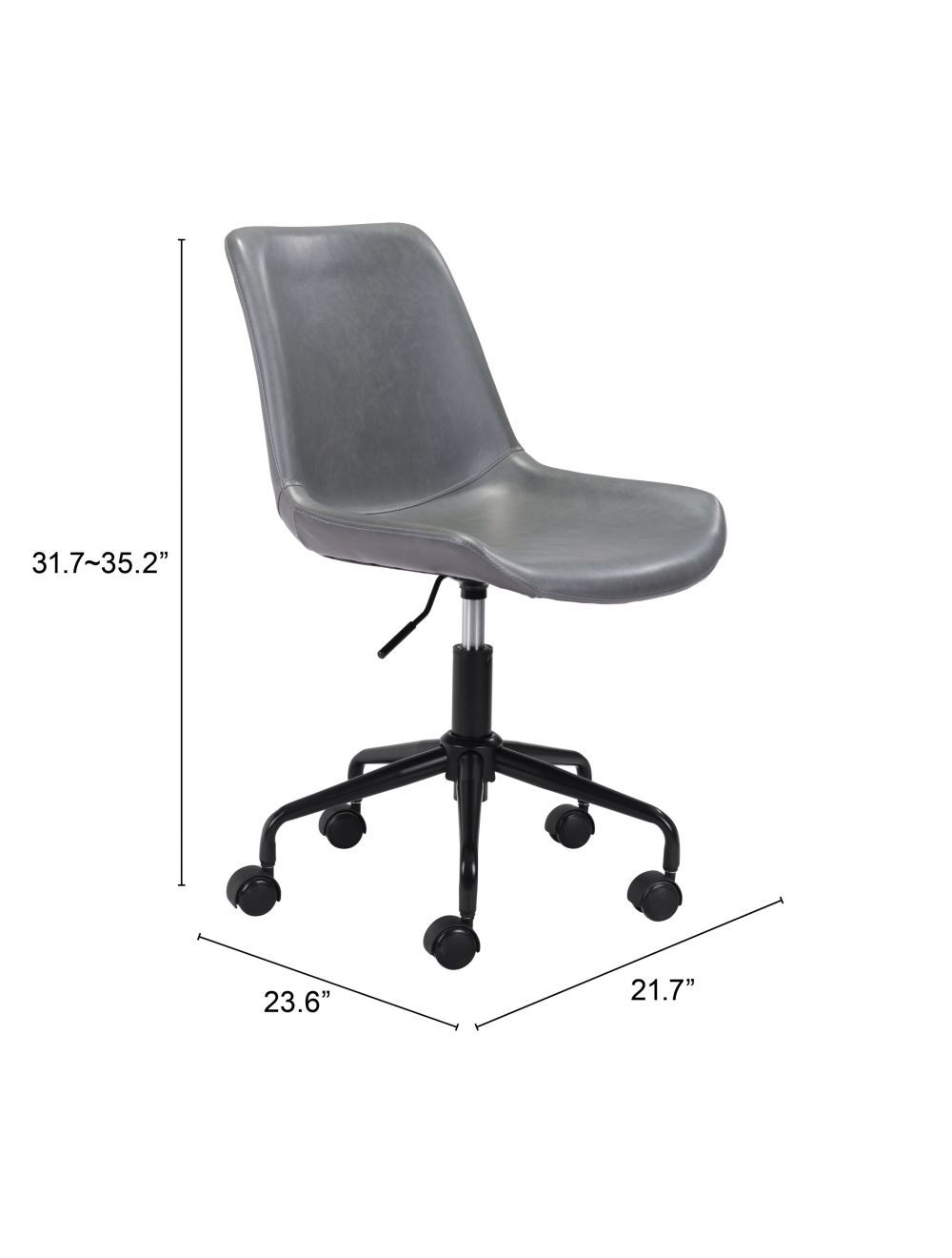 Zuo Modern Byron Office Leather Armless Chair - Ergonomic Executive Desk Chair for Home & Office Workspace - Comfortable Leather Task Chair for Professionals