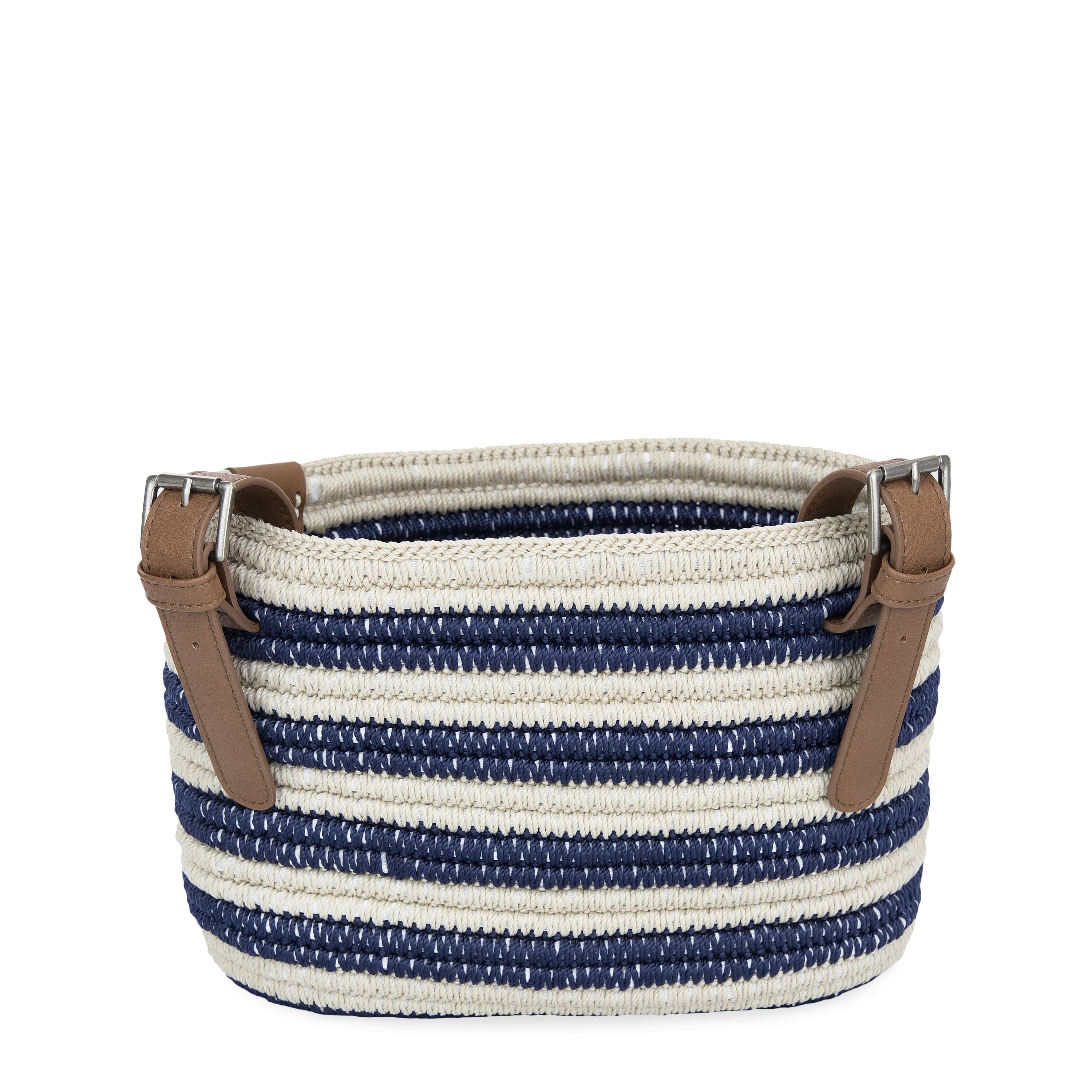 Hand Crochet Denim Stripe Bike Basket - Stylish & Durable Front or Rear Bicycle Basket for Commuting, Shopping & Picnics