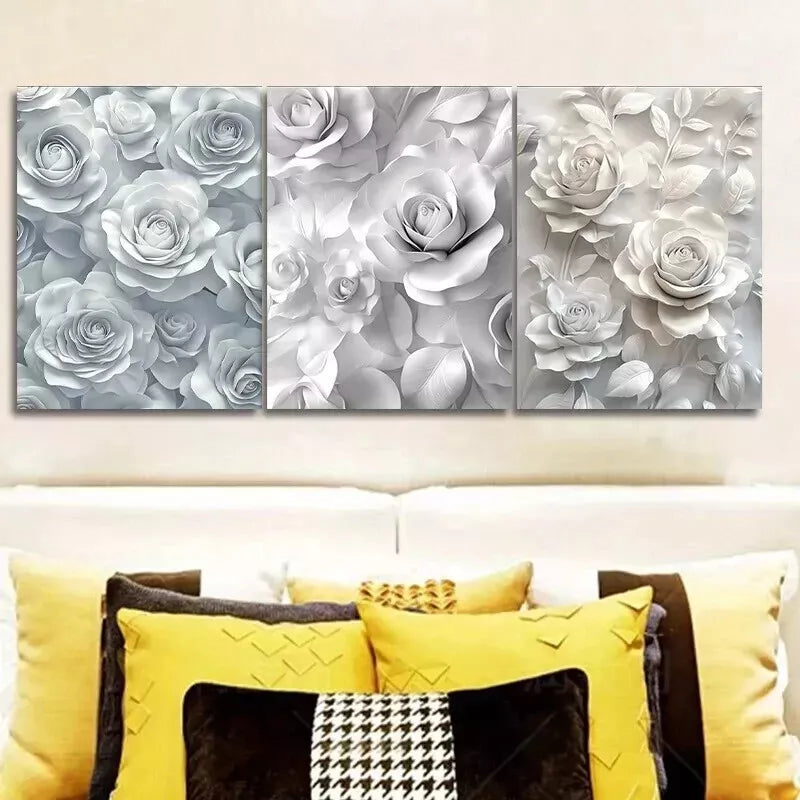 3-Piece White Roses Canvas Wall Art Set - Framed 50x70cm High Quality Print | Australian Made Ready-to-Hang Paintings for Living Room, Bedroom & Office Decor
