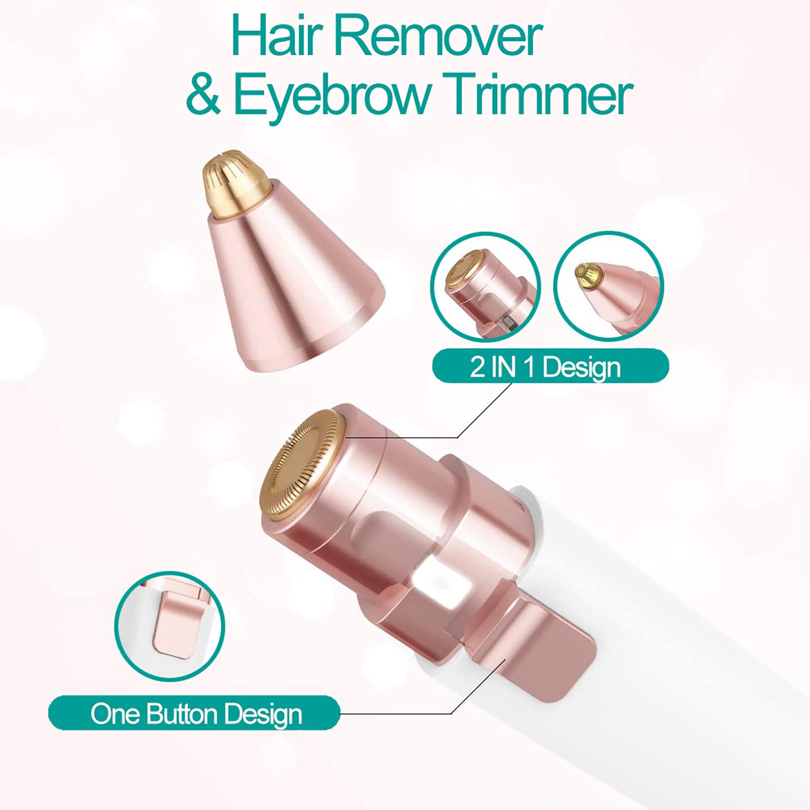 2-in-1 Rechargeable Waterproof Facial Hair Remover for Women - Painless Eyebrow Trimmer & Lady Shaver for Lips, Nose & Face | Perfect for Smooth Skin at Home, Travel & Salon Use
