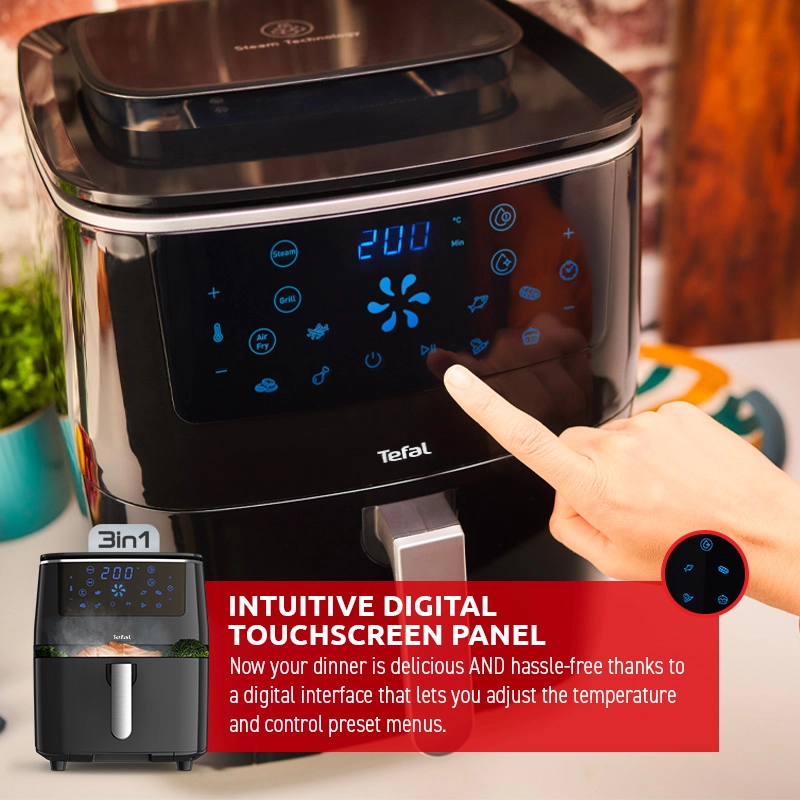 Tefal FW2018 XXL 3-in-1 Air Fryer with Grill & Steam Functions - Healthy Oil-Free Cooking for Family Meals, Parties & Quick Weeknight Dinners
