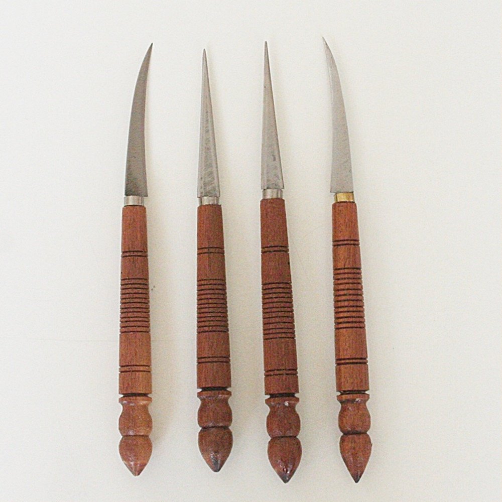 Premium Set of 4 Wooden Handle Carving Knives - Professional Fruit & Vegetable Sculpture Tools for Kitchen, Camping & DIY Craft Projects