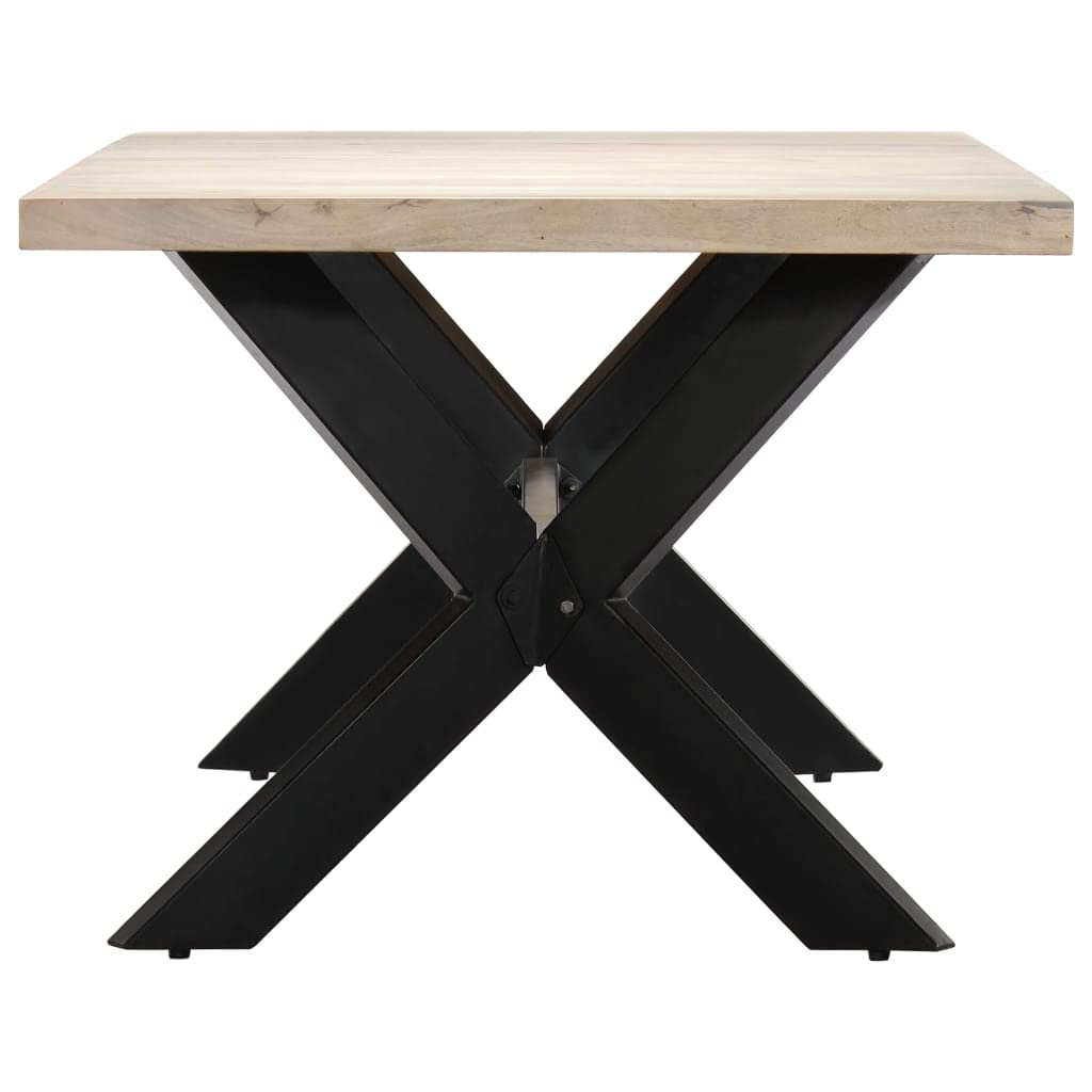 vidaXL Solid Bleached Mango Wood Dining Table - Rectangular Industrial Style Table with Sturdy Steel Cross Frame in Brown/White - Perfect for Farmhouse Kitchens, Open-Concept Dining Rooms & Modern Restaurant Interiors
