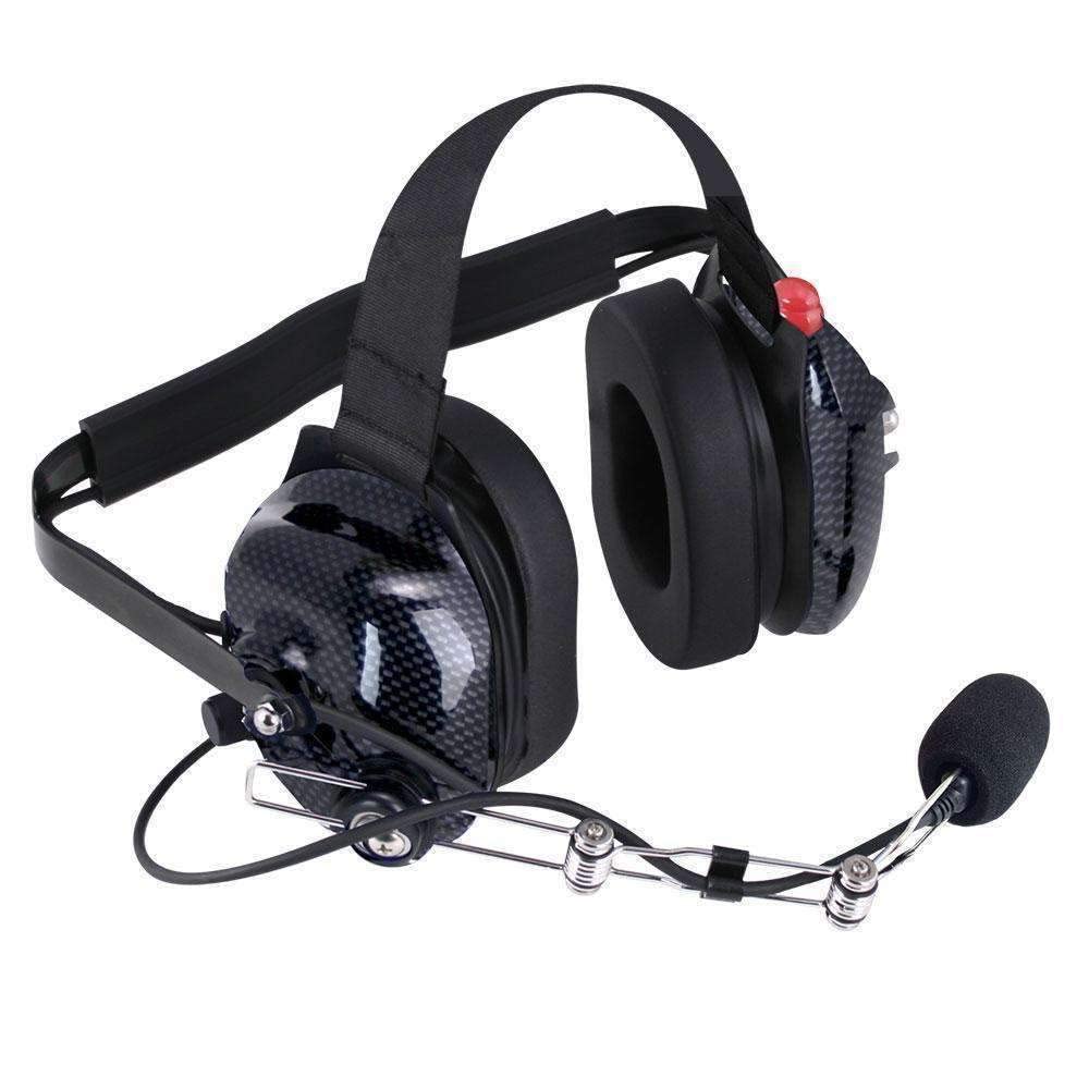 Rugged Radios H42-CF Carbon Fiber Behind-The-Head Two-Way Radio Headset with Dynamic Noise Cancelling Mic, PTT Button & 3.5mm Audio Jack - Ideal for Motorcycle Riding, Construction Work & Outdoor Adventures