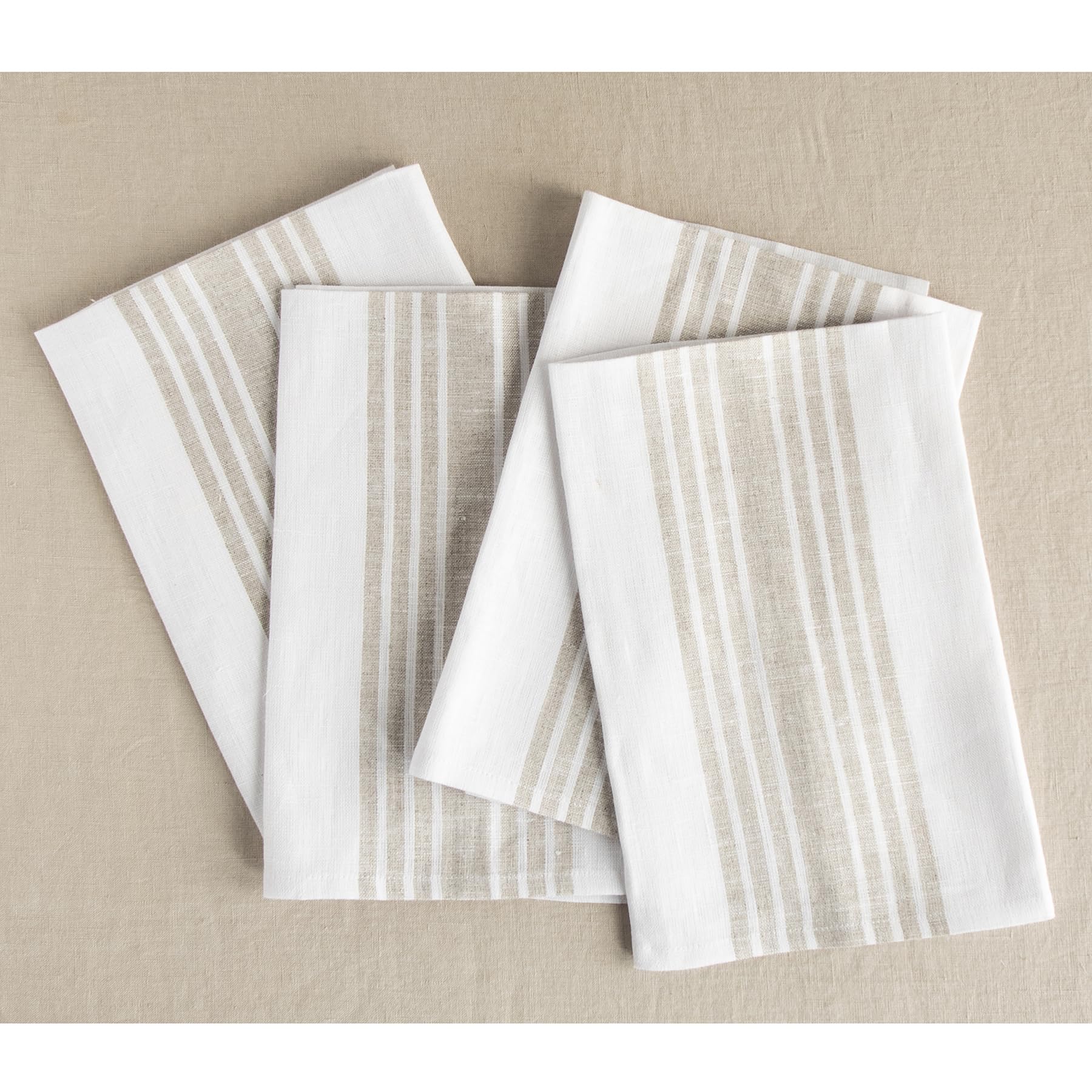 Solino Home 100% Pure Linen Napkins Set of 4 - 20x20 Inch Farmhouse Stripe Dinner Napkins in Natural & White | Handcrafted, Machine Washable | Perfect for Spring Decor, Mother's Day, Easter & Everyday Dining