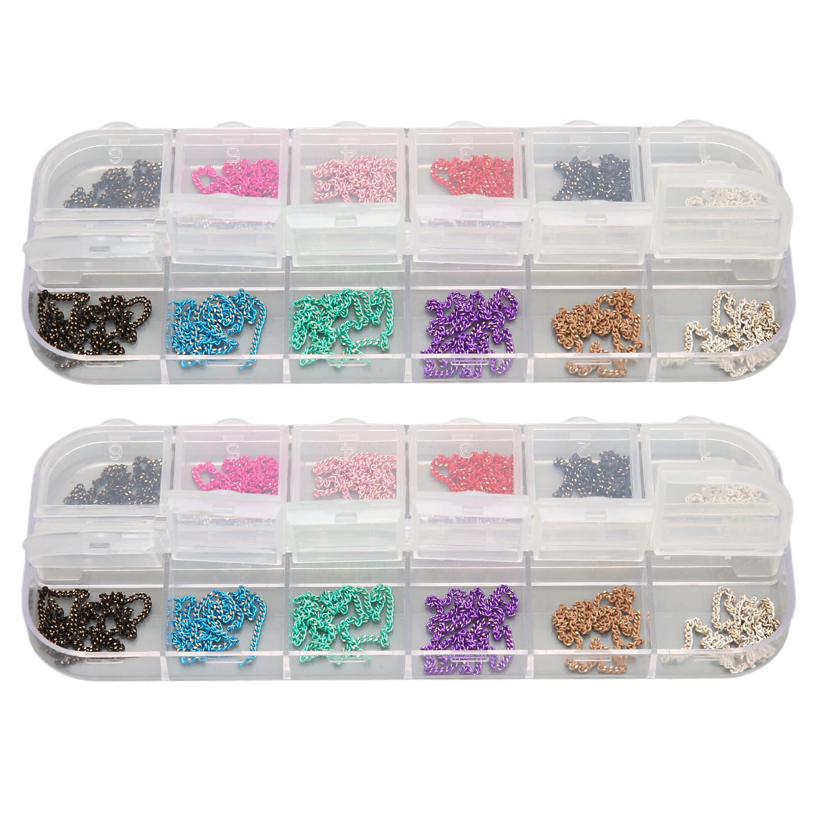 3D Mix Nail Chains & Colorful Nail Charms - 24 Strips Punk Nail Jewelry with Storage Case | DIY Nail Art Decorations for Professional Salon, Party, Wedding & Festival Nail Designs