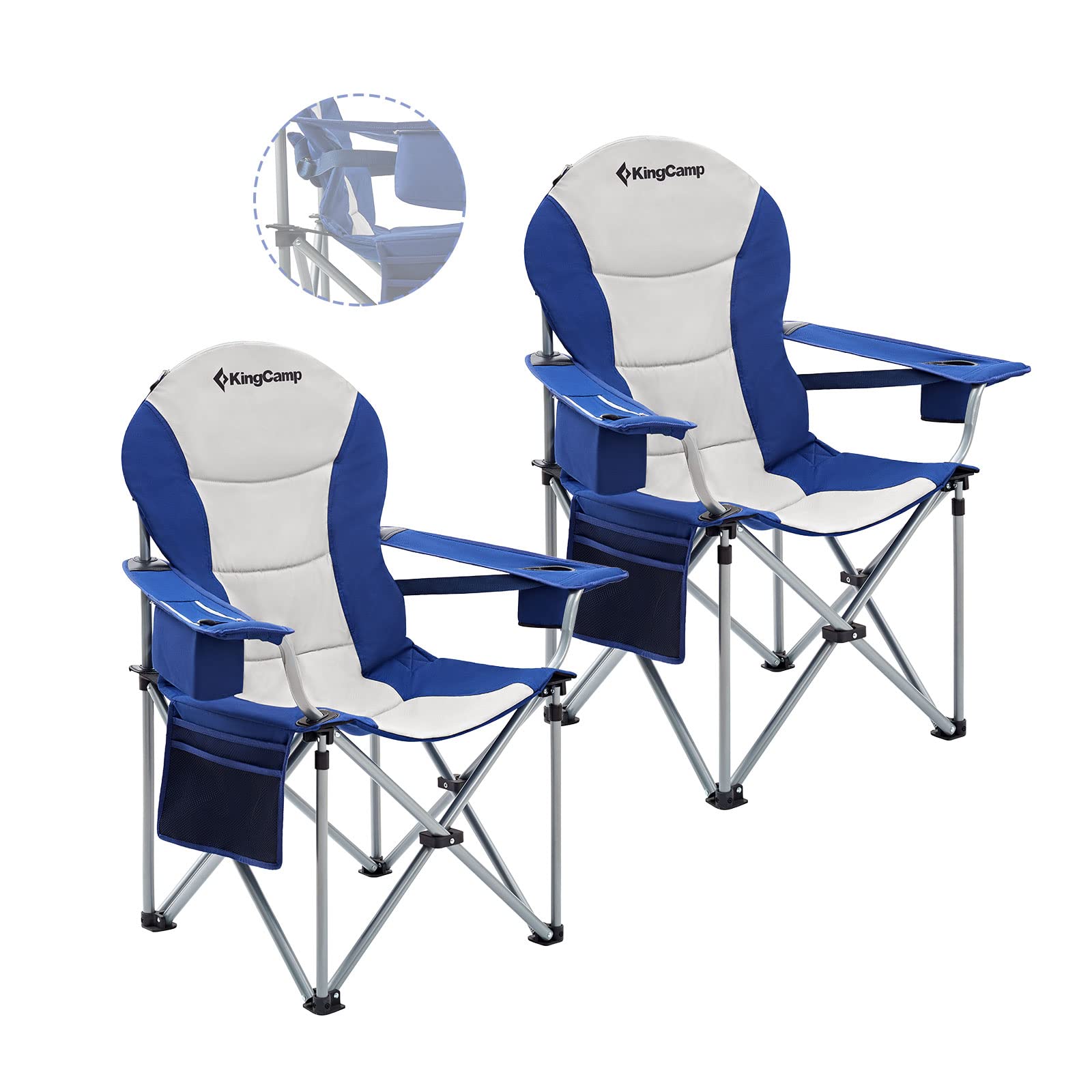 KingCamp Folding Camping Chair with Lumbar Support, Cooler Bag & Cup Holder - Adjustable Armrest, Padded Seat for Adults - Perfect for Picnic, Fishing, Beach & Outdoor Events (Supports 353lbs)