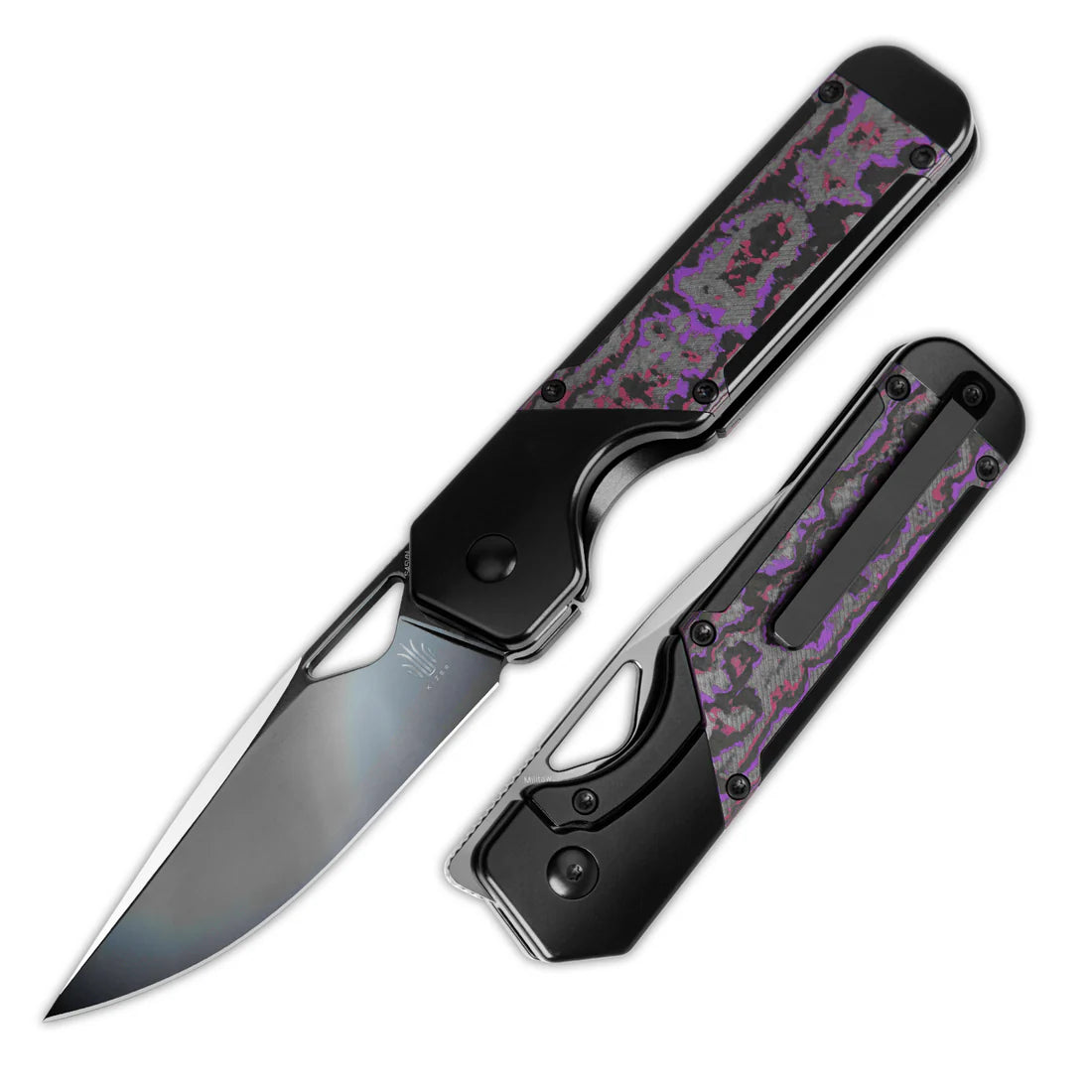 Kizer Ki3634A2 Militaw Frame Lock Folding Knife - S45VN DLC Coated Blade, Purple Haze Fatcarbon & Titanium Handles - EDC, Outdoor, Camping, Survival Gear