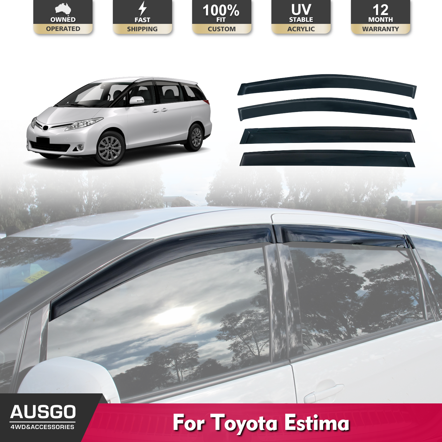 Weather Shields for Toyota Estima 2006-2019 - Rain Guards & Window Deflectors for Wind & Rain Protection - Perfect for All-Weather Driving & Outdoor Adventures