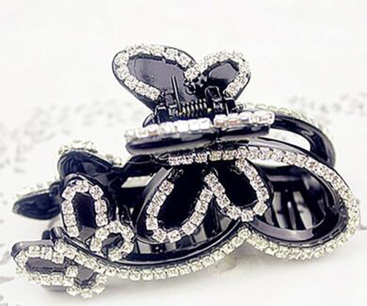 Elegant Rhinestone Butterfly Hair Clip - Acrylic Jaw Clip for Women, Crystal Hair Claw Hairpin, Fashion Hair Accessories (Black) | Perfect for Weddings, Parties & Everyday Style