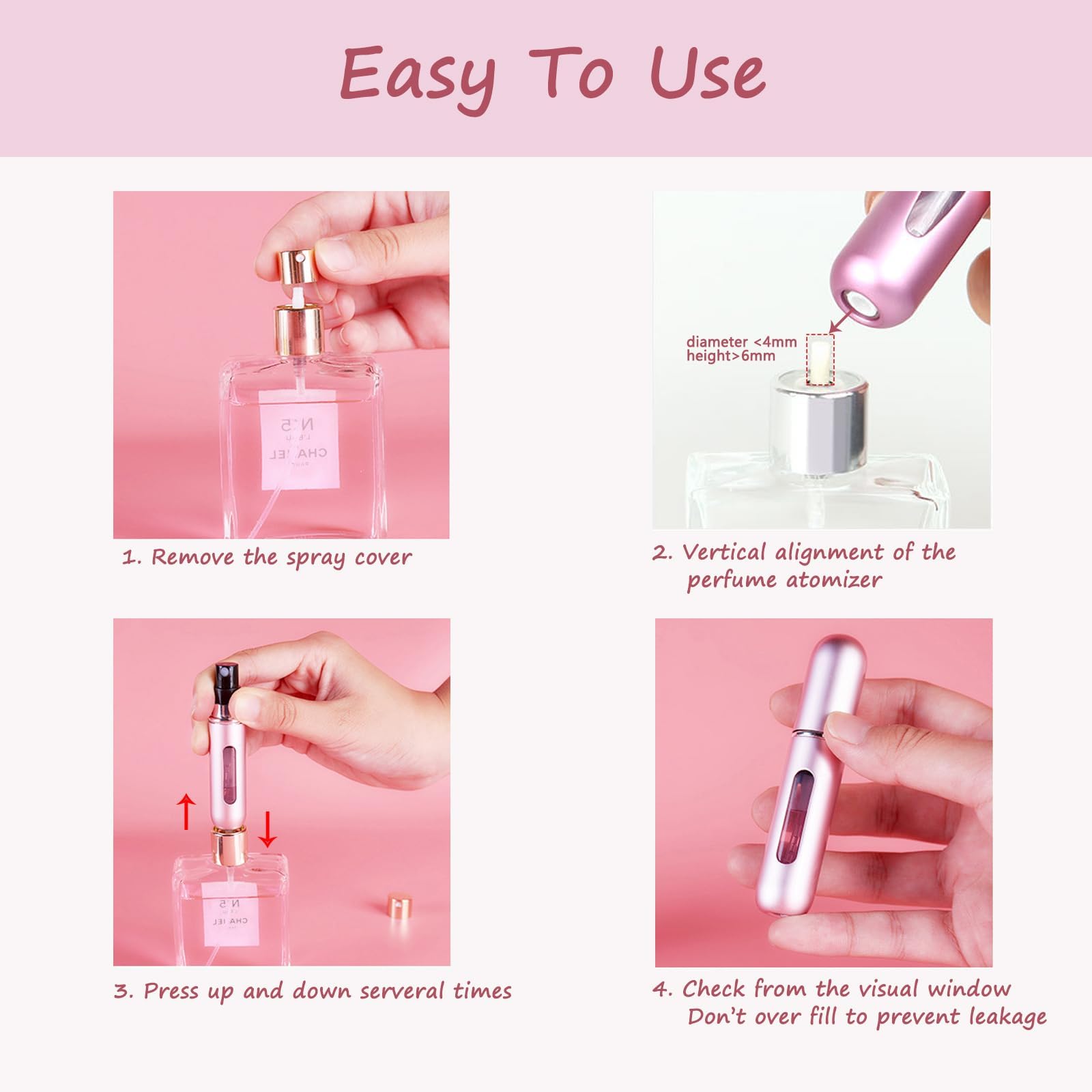EYX Formula Mini Metallic Refillable Perfume Bottle with Transparent Window - Portable Travel Size for Purse, Gym & Office Essentials